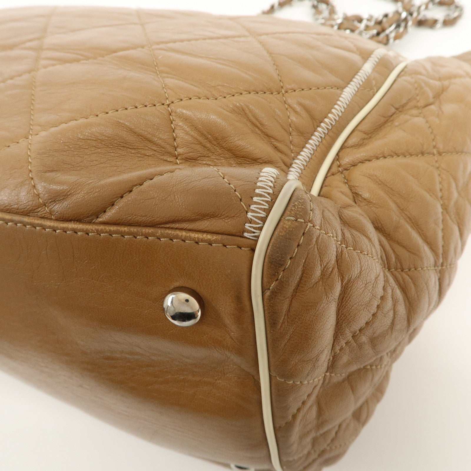 CHANEL East West Chain Shoulder Bag Hand Bag Tote Bag Brown