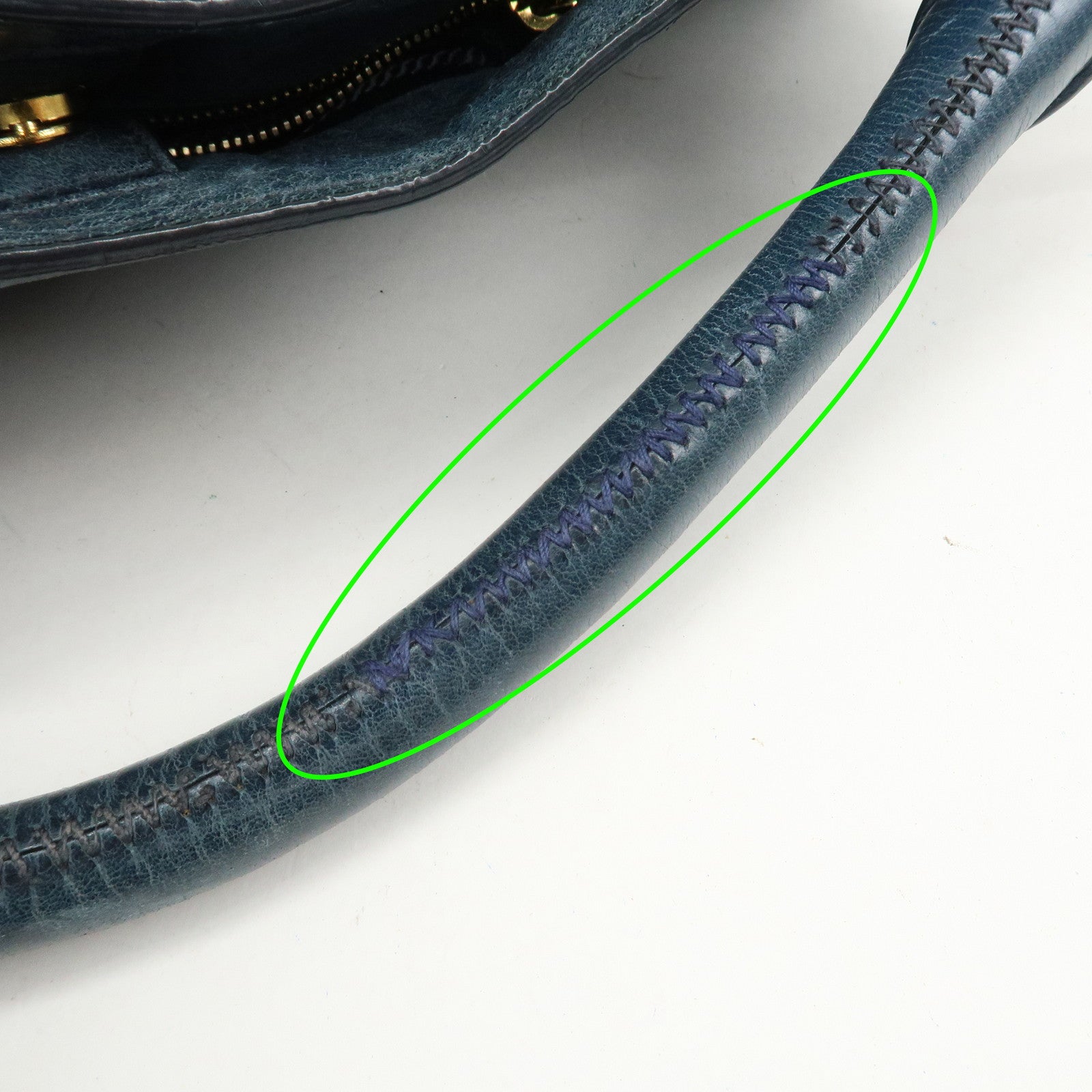 PRADA Logo Leather Shoulder Bag Hand Bag Blue