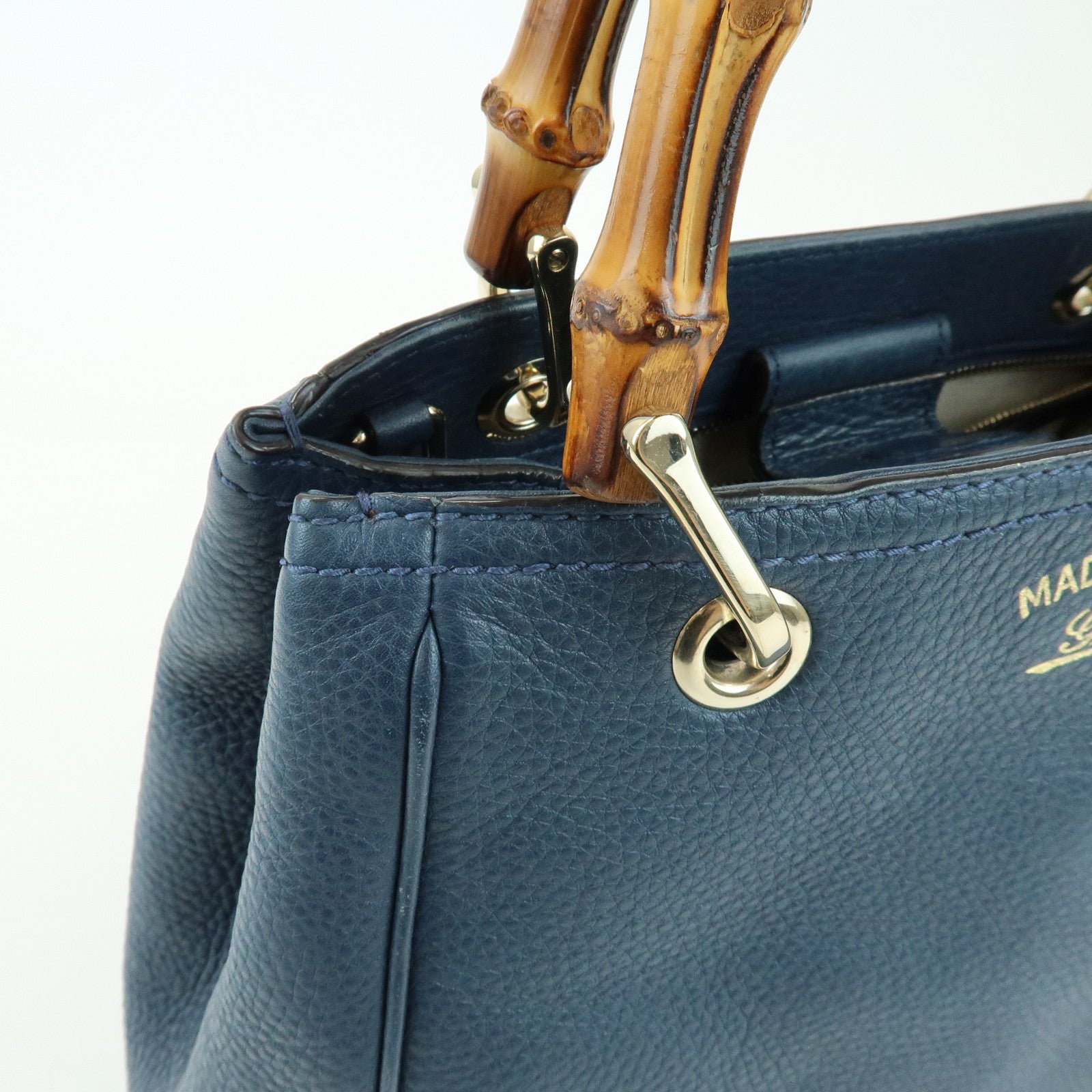 GUCCI Bamboo Shopper Small 2Way Bag Tote Shoulder Bag Navy 336032