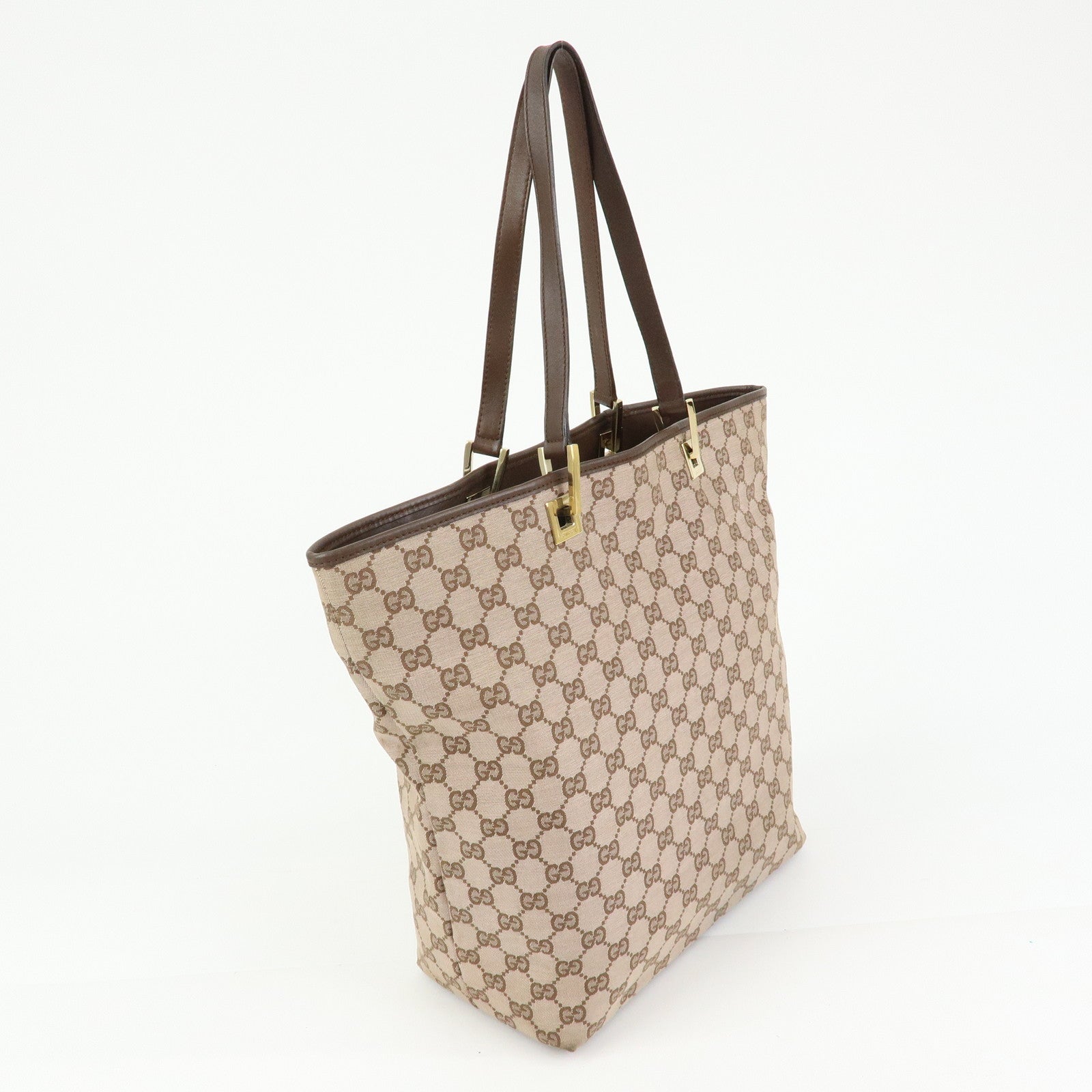 GUCCI GG Canvas Leather Tote Bag Shoulder Bag Brown 002・1098