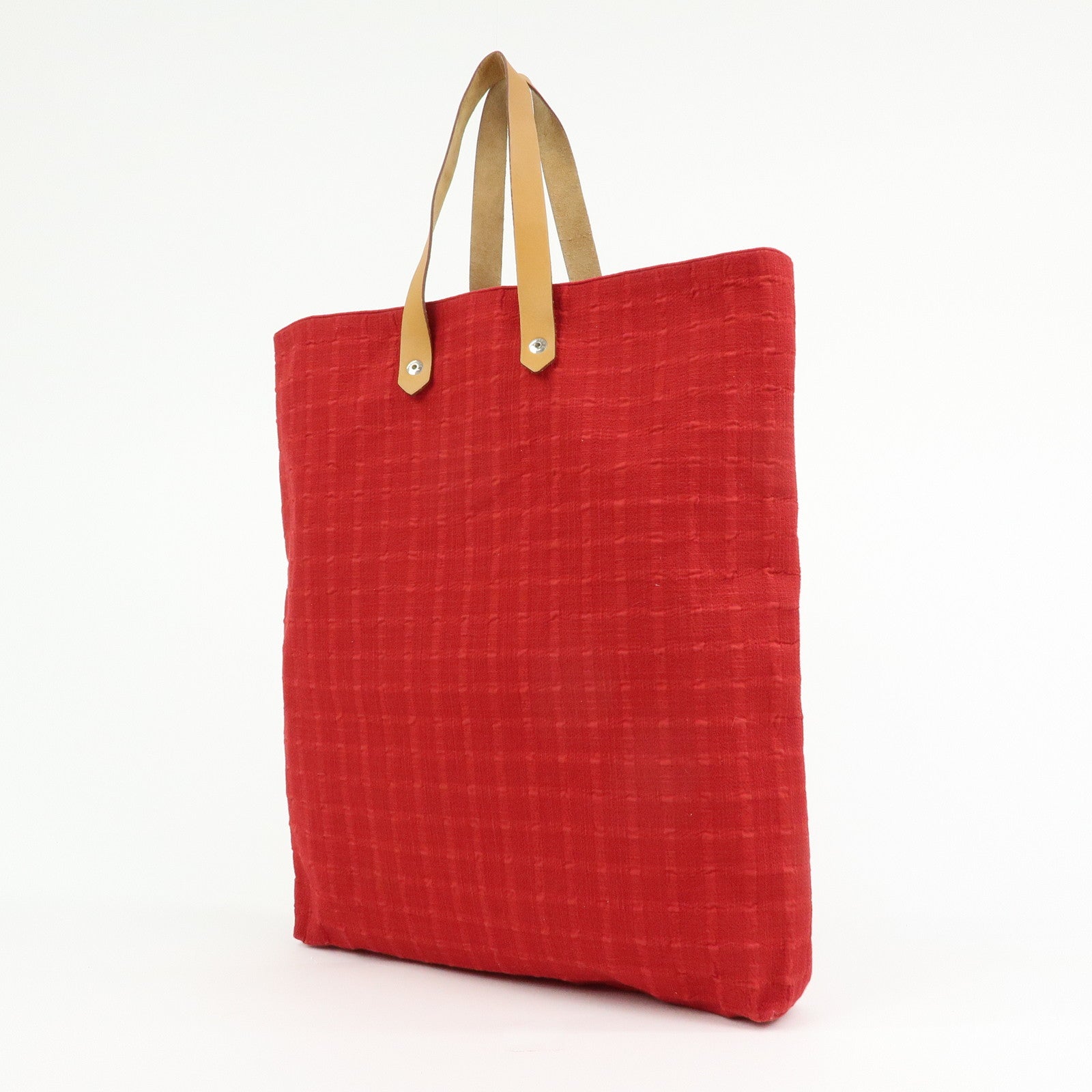 HERMES Amedaba GM Canvas Leather Tote Bag Hand Bag Red