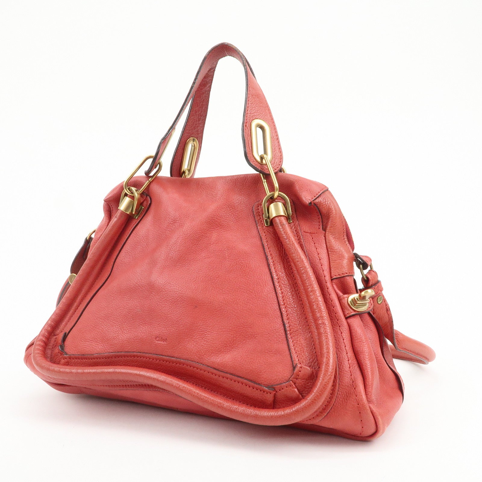 Chloe Paraty Leather 2Way Bag Shoulder Bag Hand Bag Red