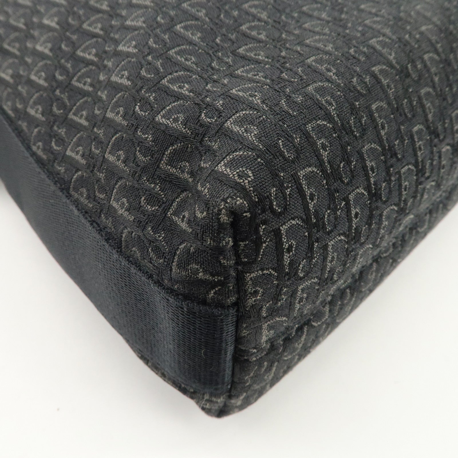 Christian Dior Trotter Leather Canvas Shoulder Bag Black Gray Used