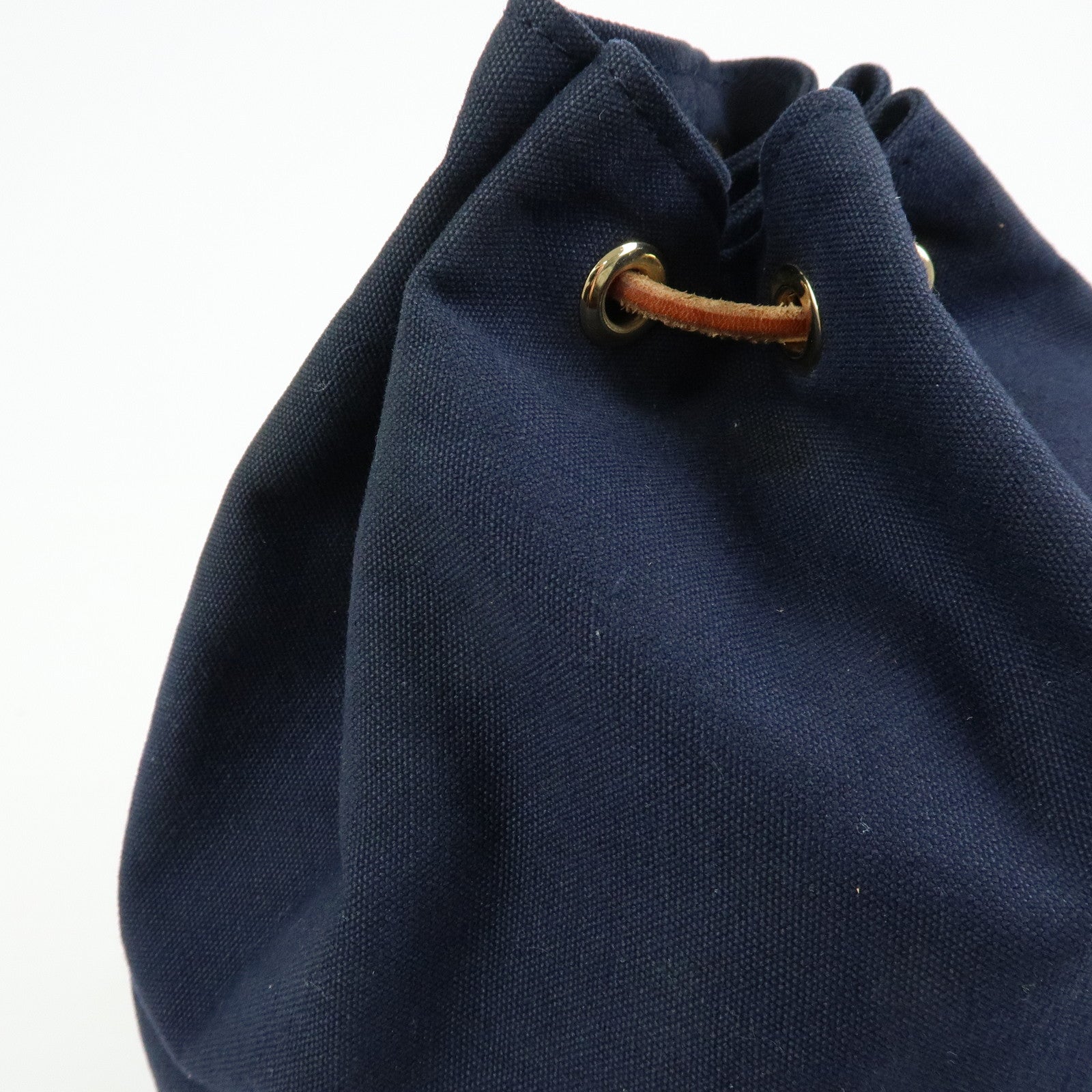 HERMES Canvas Leather Porochon Mimil PM Drawstring Backpack Navy