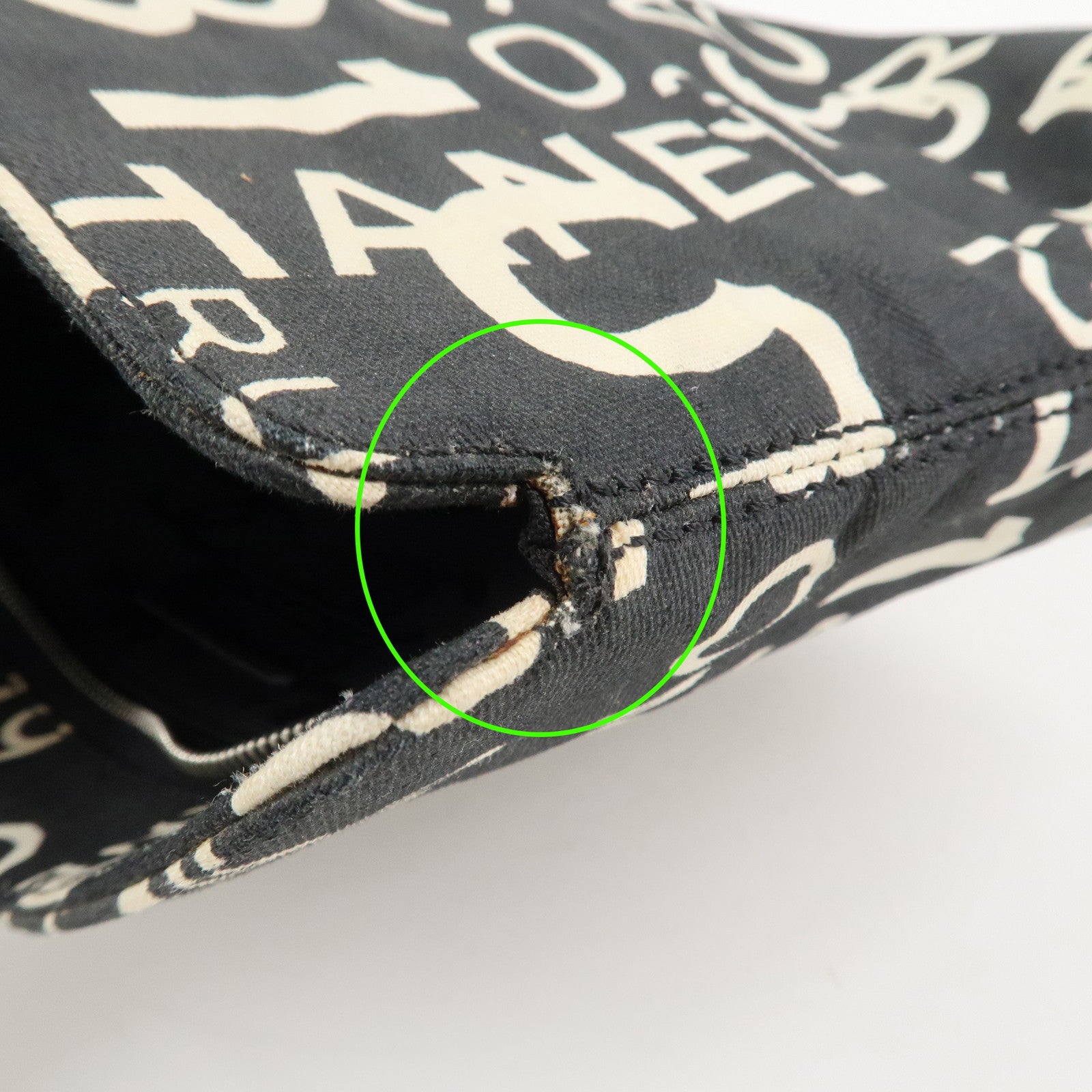 CHANEL By Sea Line Canvas Clutch Bag Cosmetic Pouch Black White