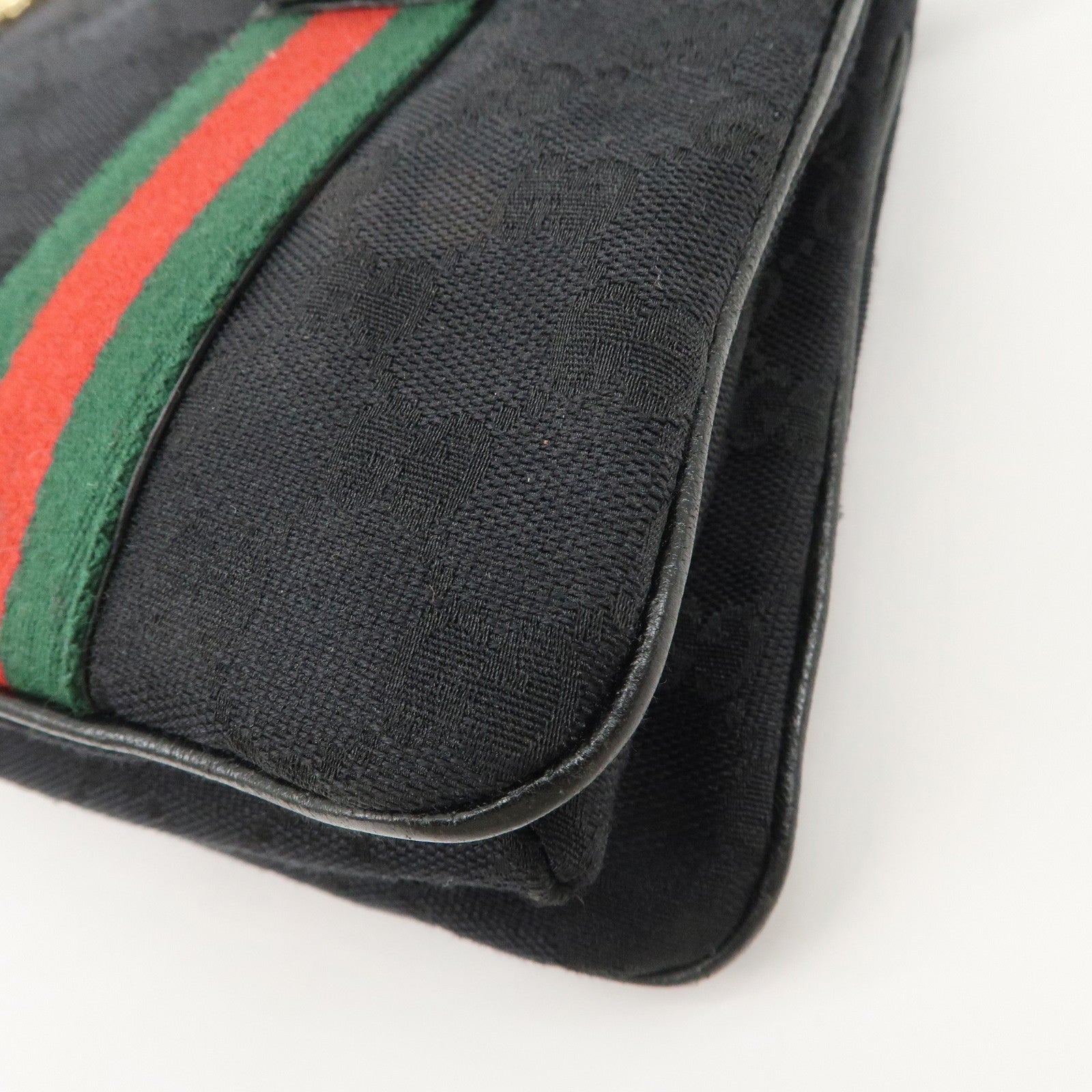 GUCCI Sherry Canvas Leather Tote Bag Hand Bag Black 131324 Used