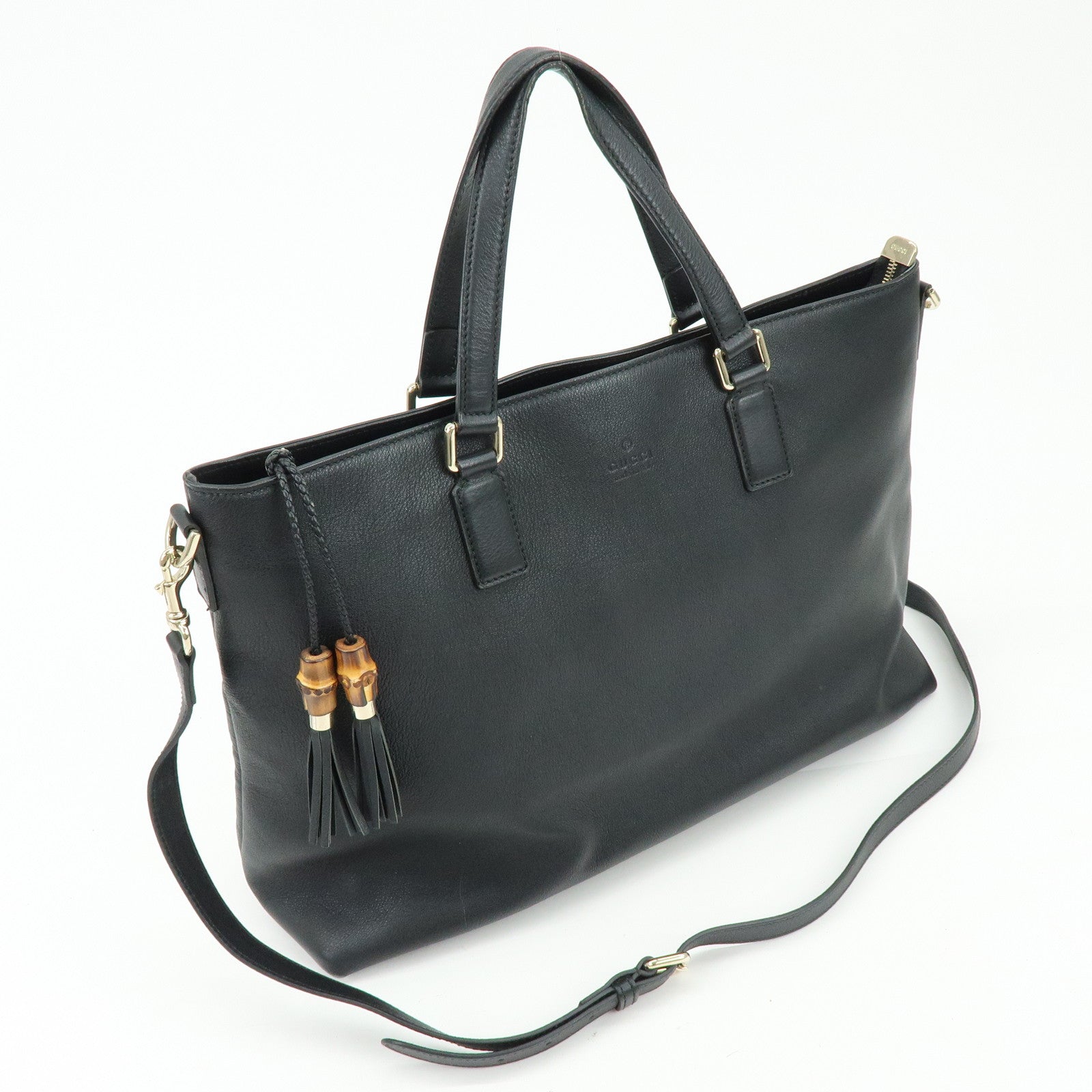 GUCCI Bamboo Leather 2Way Bag Tote Bag Shoulder Bag Black 365345