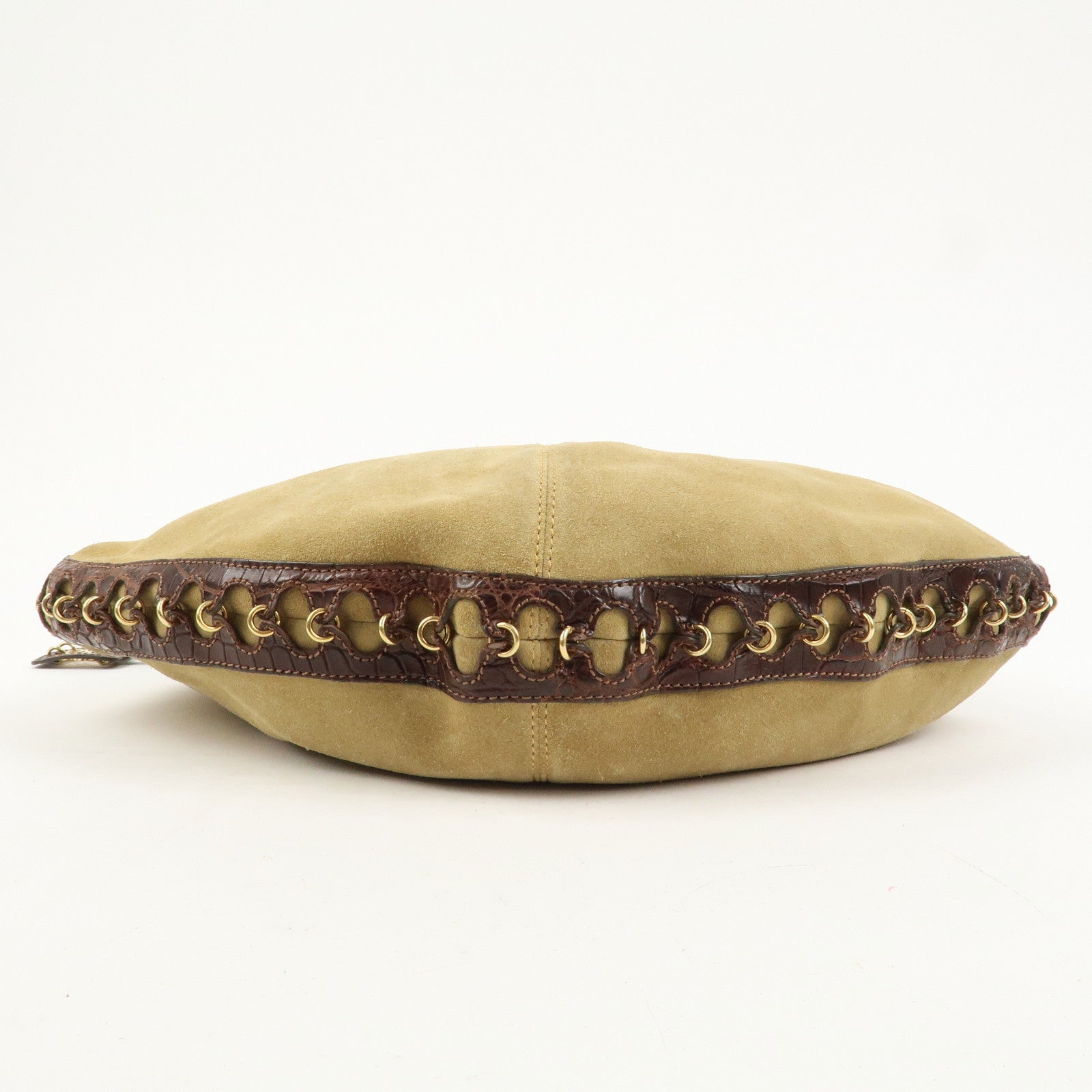 LOEWE Anagram Suede Embossed Leather Shoulder Bag Hand Bag Beige