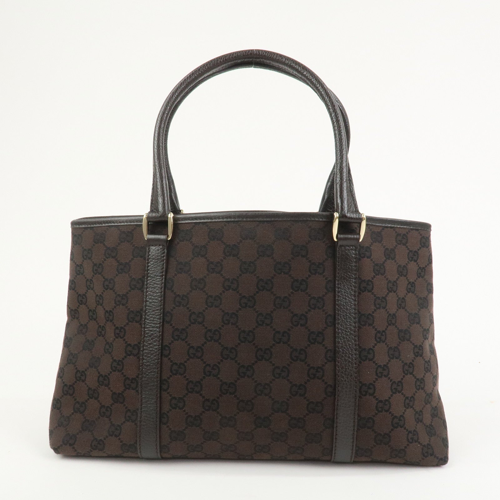 GUCCI Canvas Leather Tote Bag Shoulder Bag Dark Brown 257302