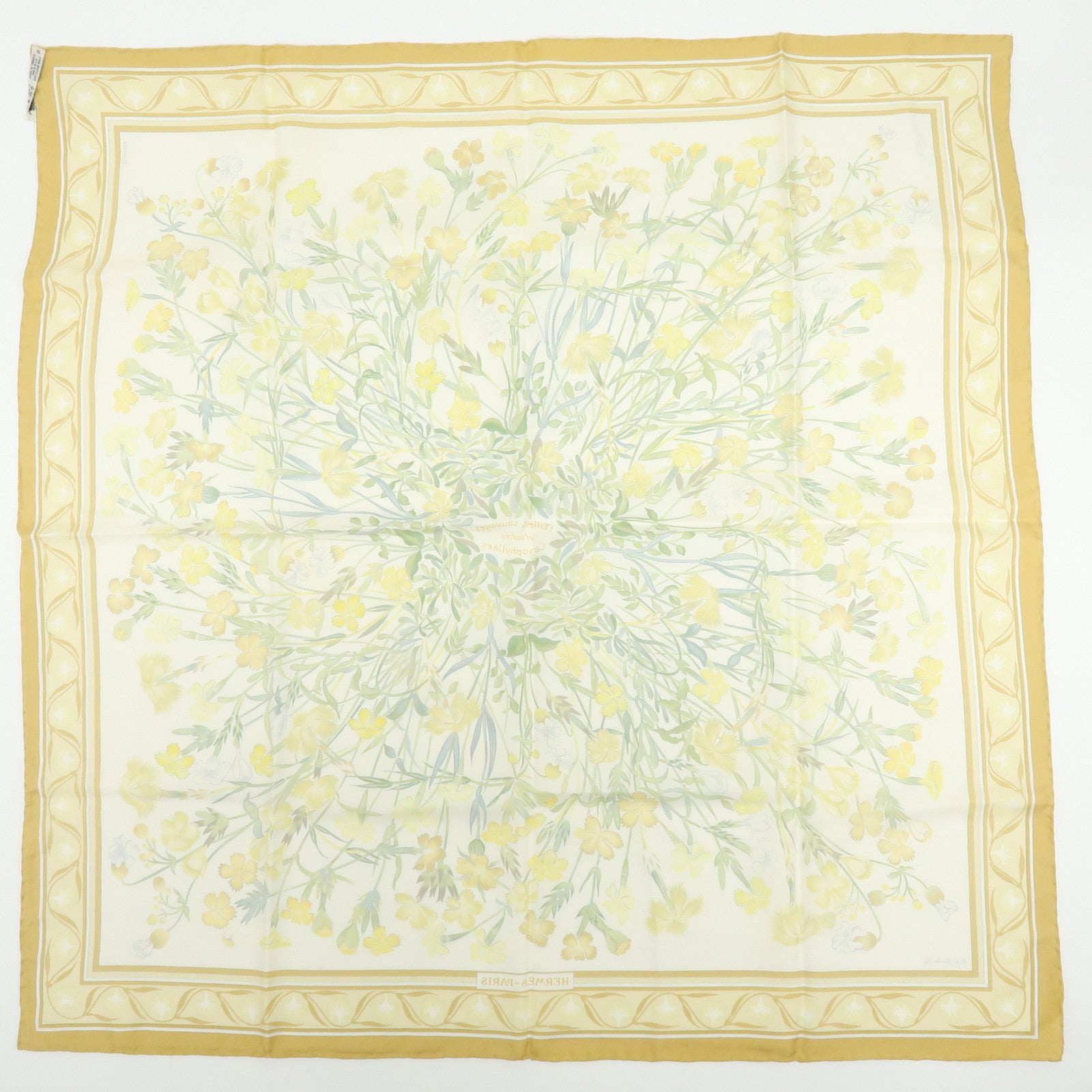 HERMES Carre90 Silk 100% oeillets sauvages et autres caryophyllales
