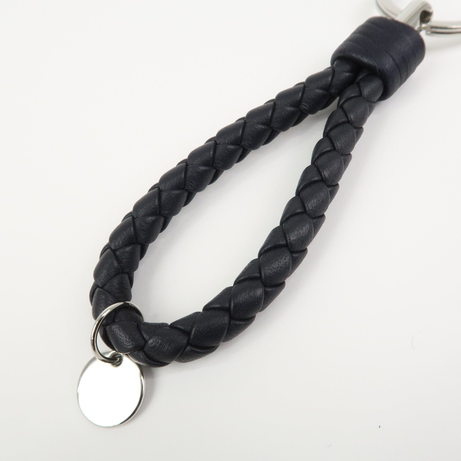 BOTTEGA VENETA Intrecciato Leather Metal Key Holder Bag Charm Black