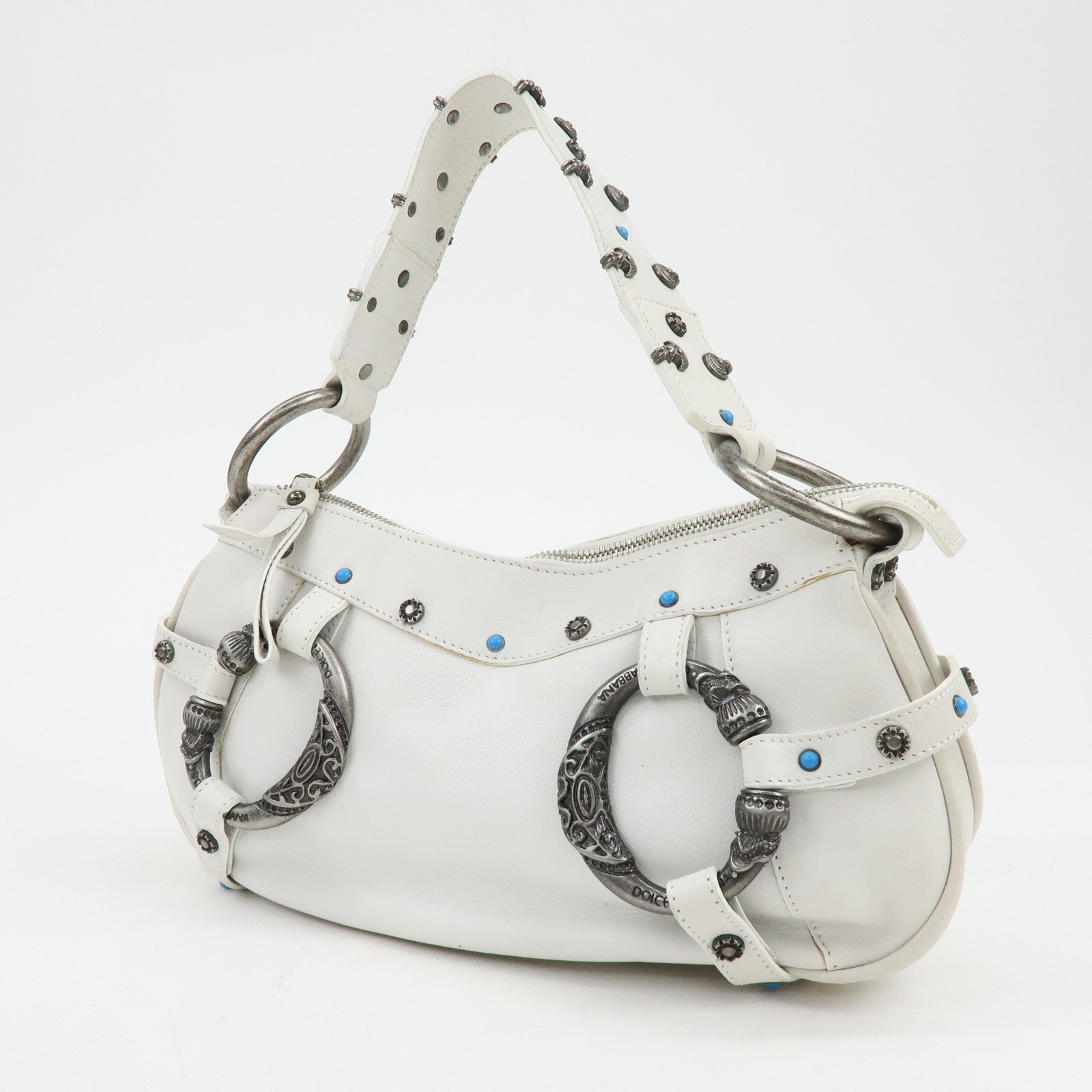 Dolce&Gabbana Leather Hand Bag Shoulder Bag Studs White