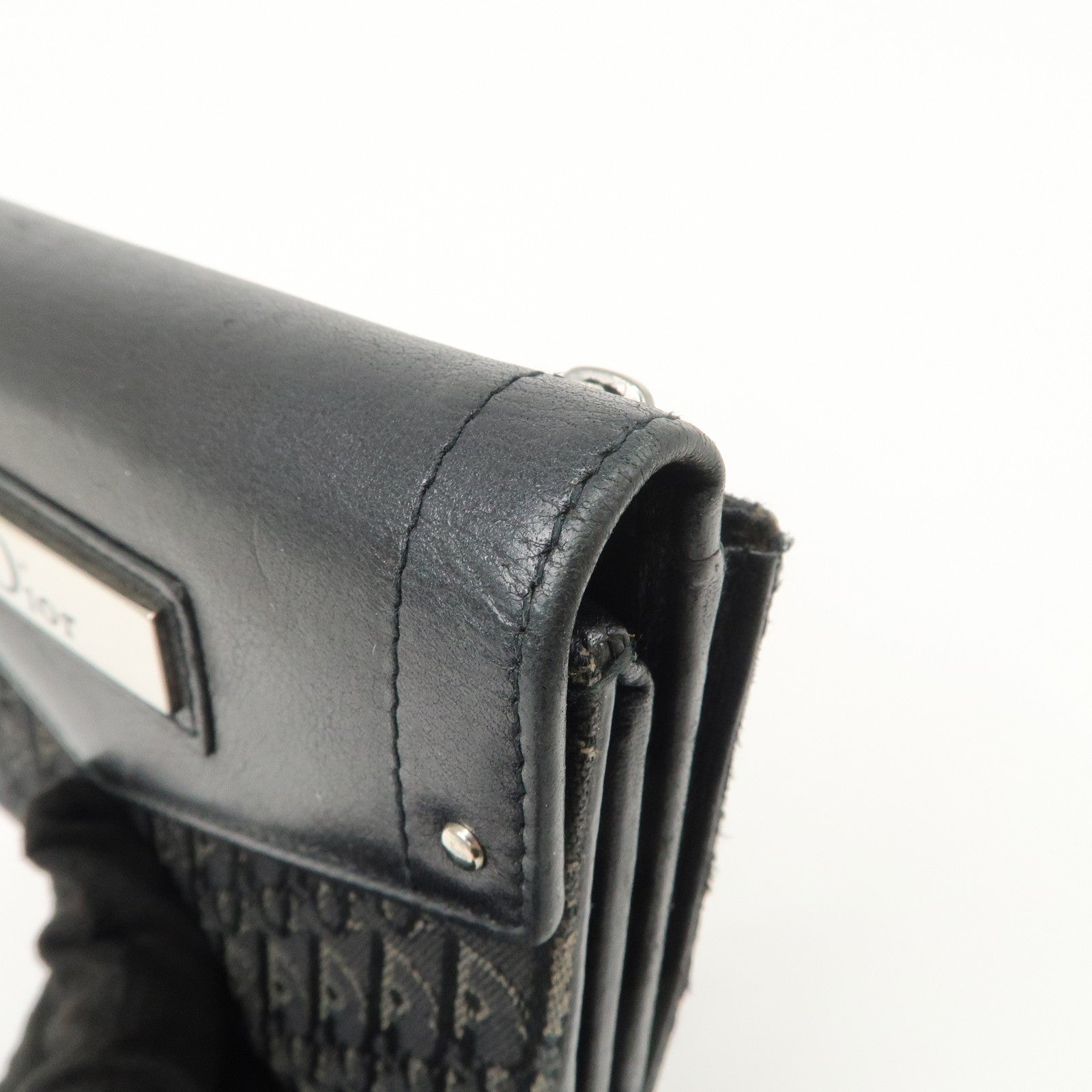 Christian Dior Trotter Leather Canvas Tri-Hold Wallet Black Silver