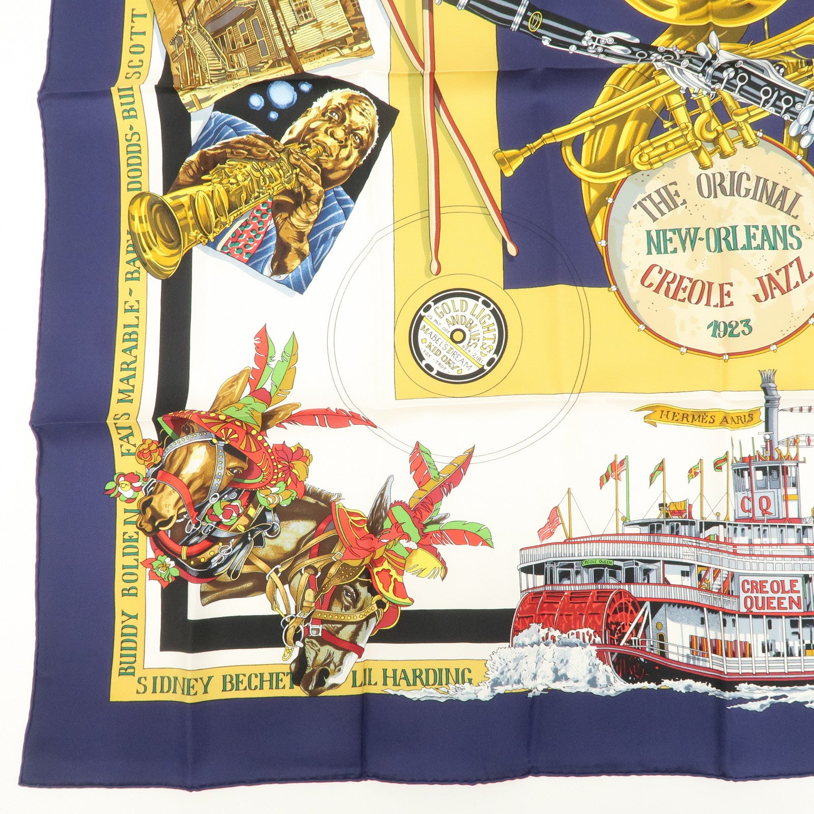 HERMES Carre 90 Silk Scarf THE ORIGINAL NEW ORLEANS CREOLE JAZZ Used
