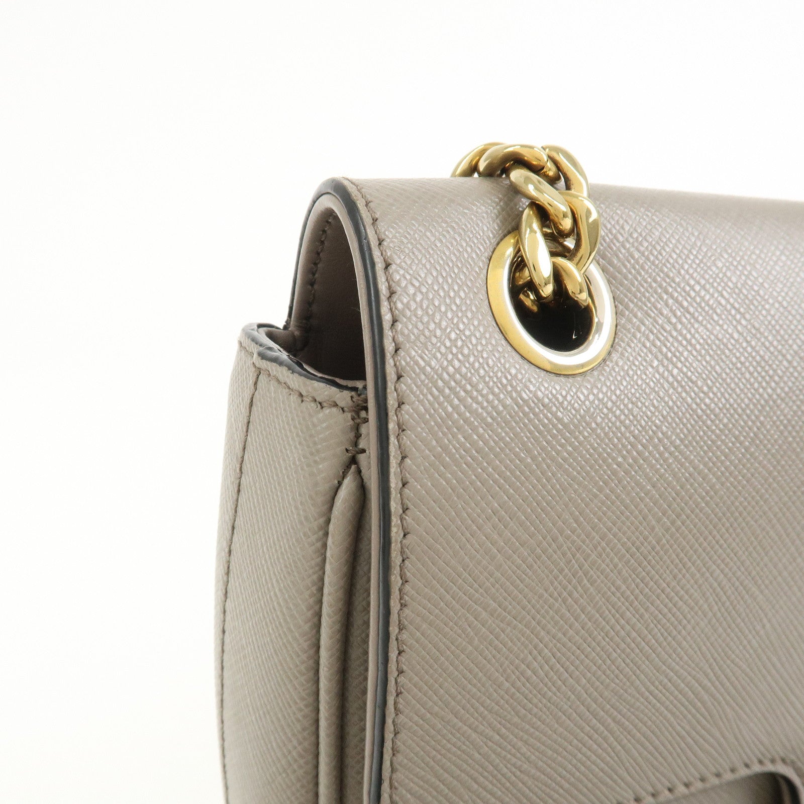 PRADA Saffiano Leather Chain Shoulder Crossbody Bag Gray 1BD193