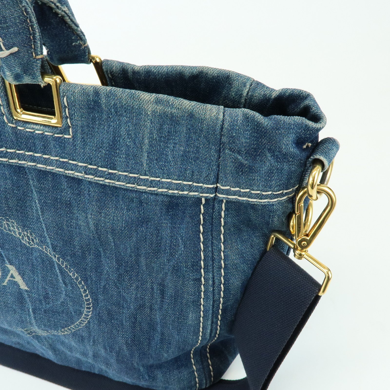 PRADA Triangle Logo Denim 2Way Bag Hand Shoulder Bag Blue BN2069