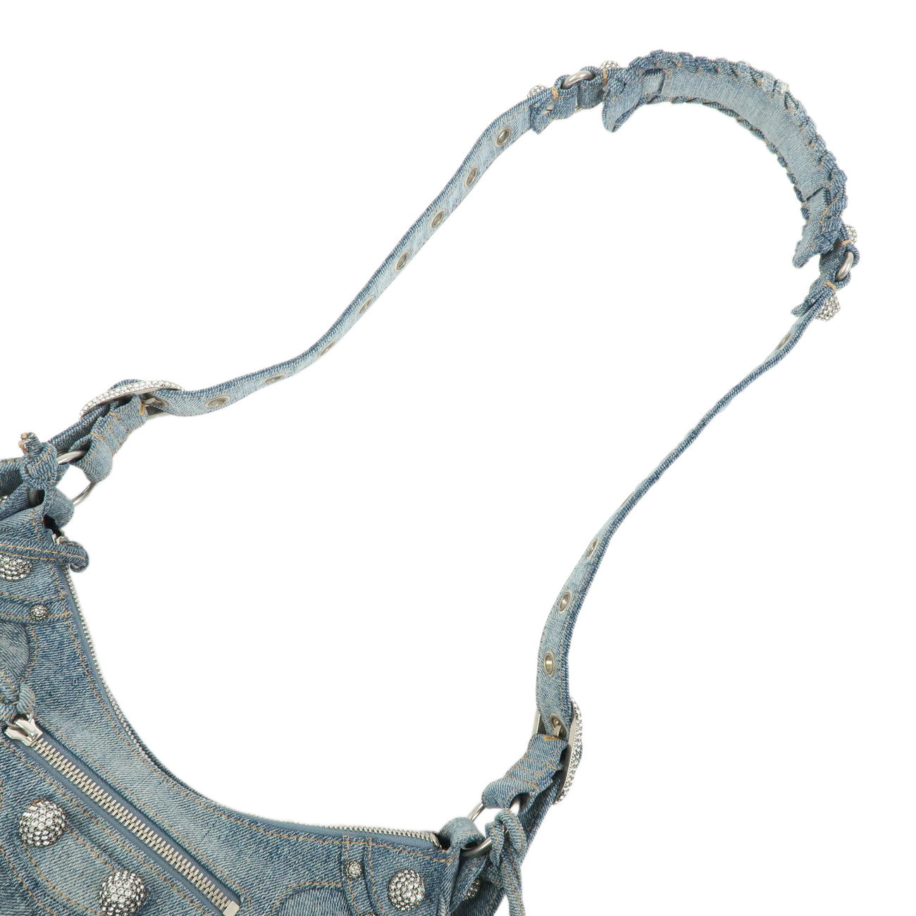 BALENCIAGA Denim Studs Shoulder Bag Hand Bag Blue 671307