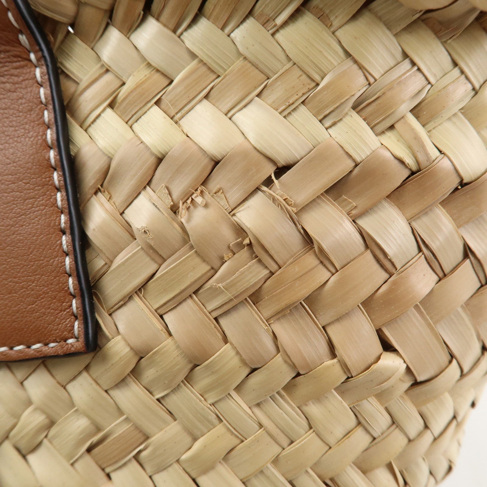 LOEWE Anagram Raffia Calf Leather Hand Bag Tote Bag Natural Tan