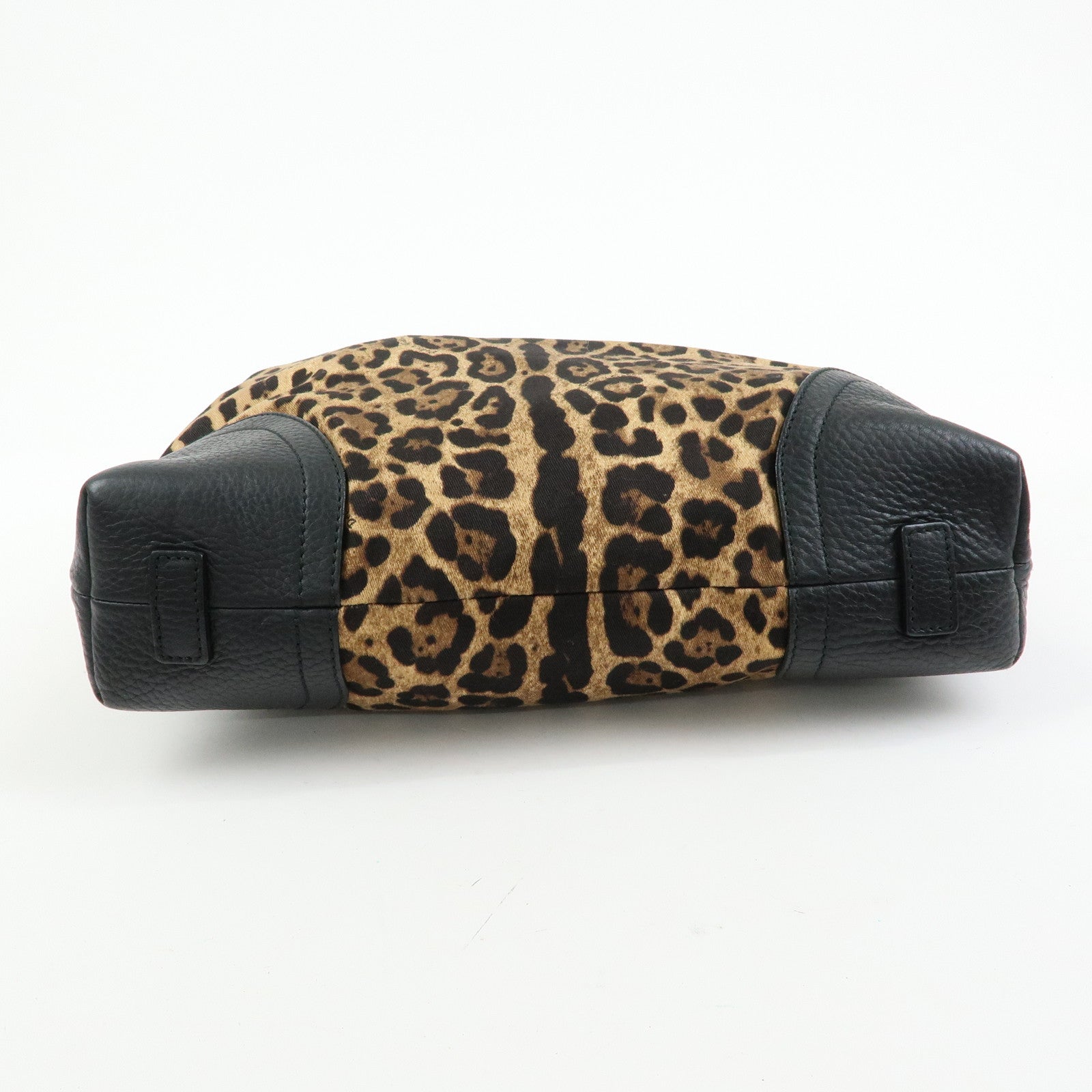 DOLCE & GABBANA Canvas Leather Shoulder Bag Leopard Brown Black