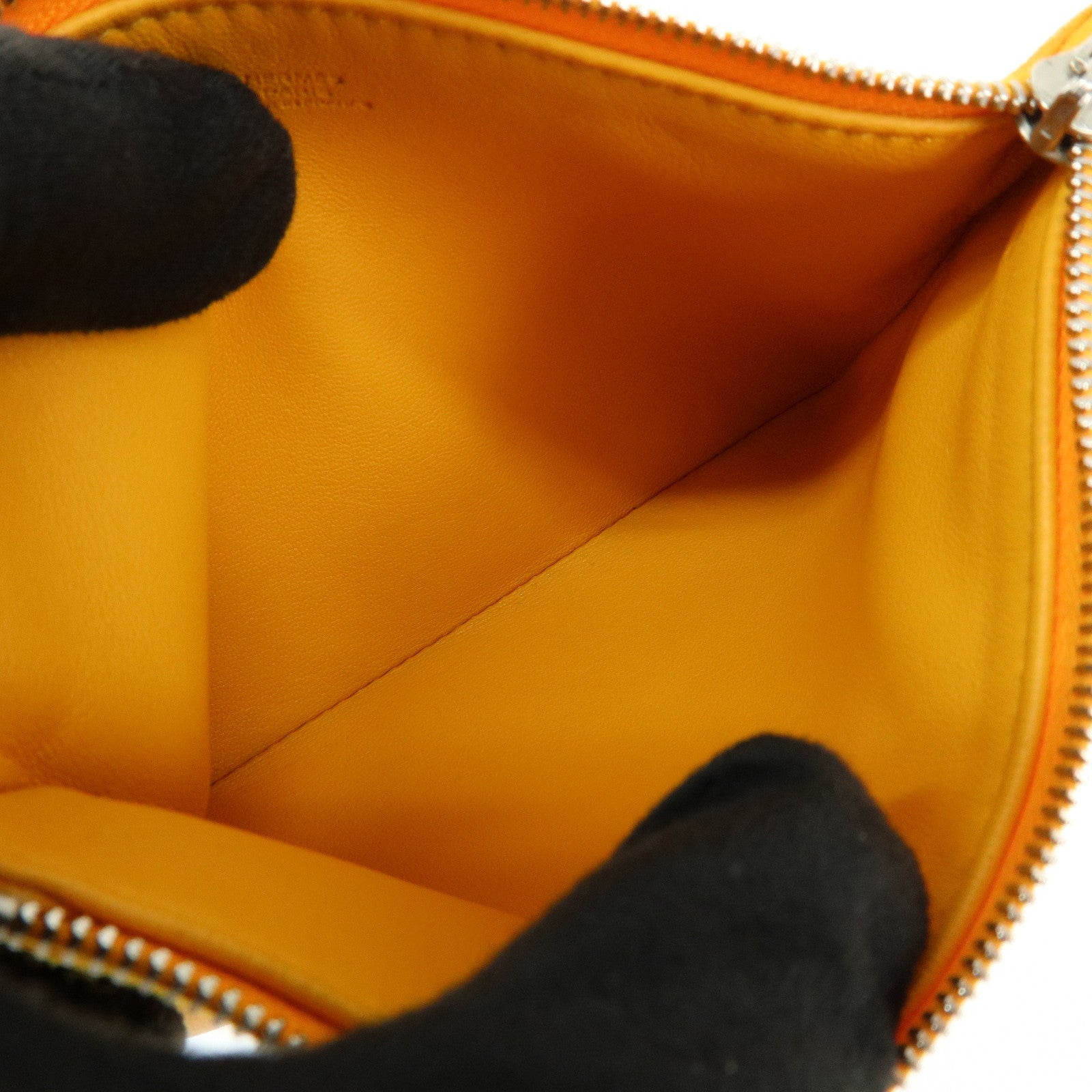 HERMES Leather Cosmetic Pouch Jewelry Pouch ☐P Stamped Yellow