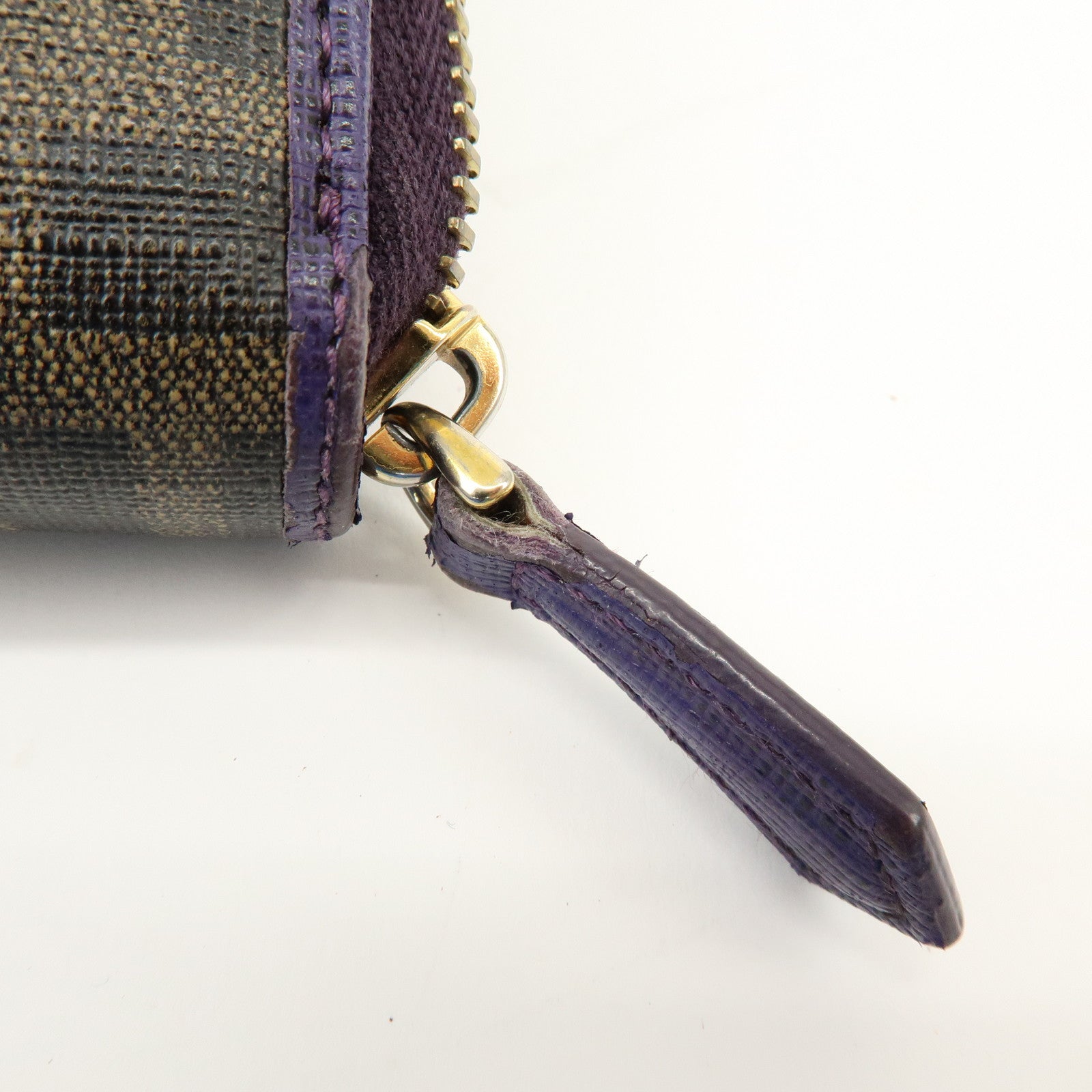 FENDI Zucca PVC Coated Canvas Leather Wallet Brown Purple 8M0899