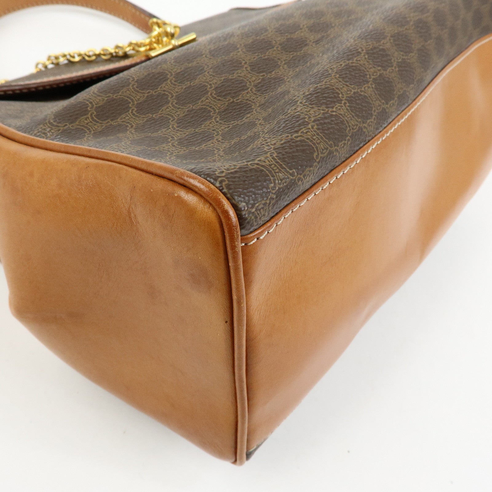 CELINE Macadam PVC Leather Hand Bag Top Handle Flap Bag Brown