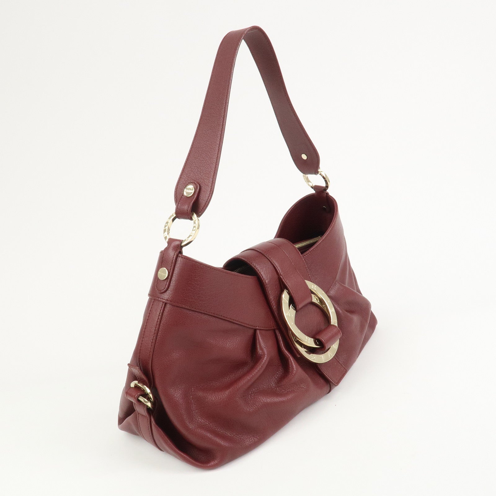 BVLGARI Chandra Leather Shoulder Bag Hand Bag Bordeaux