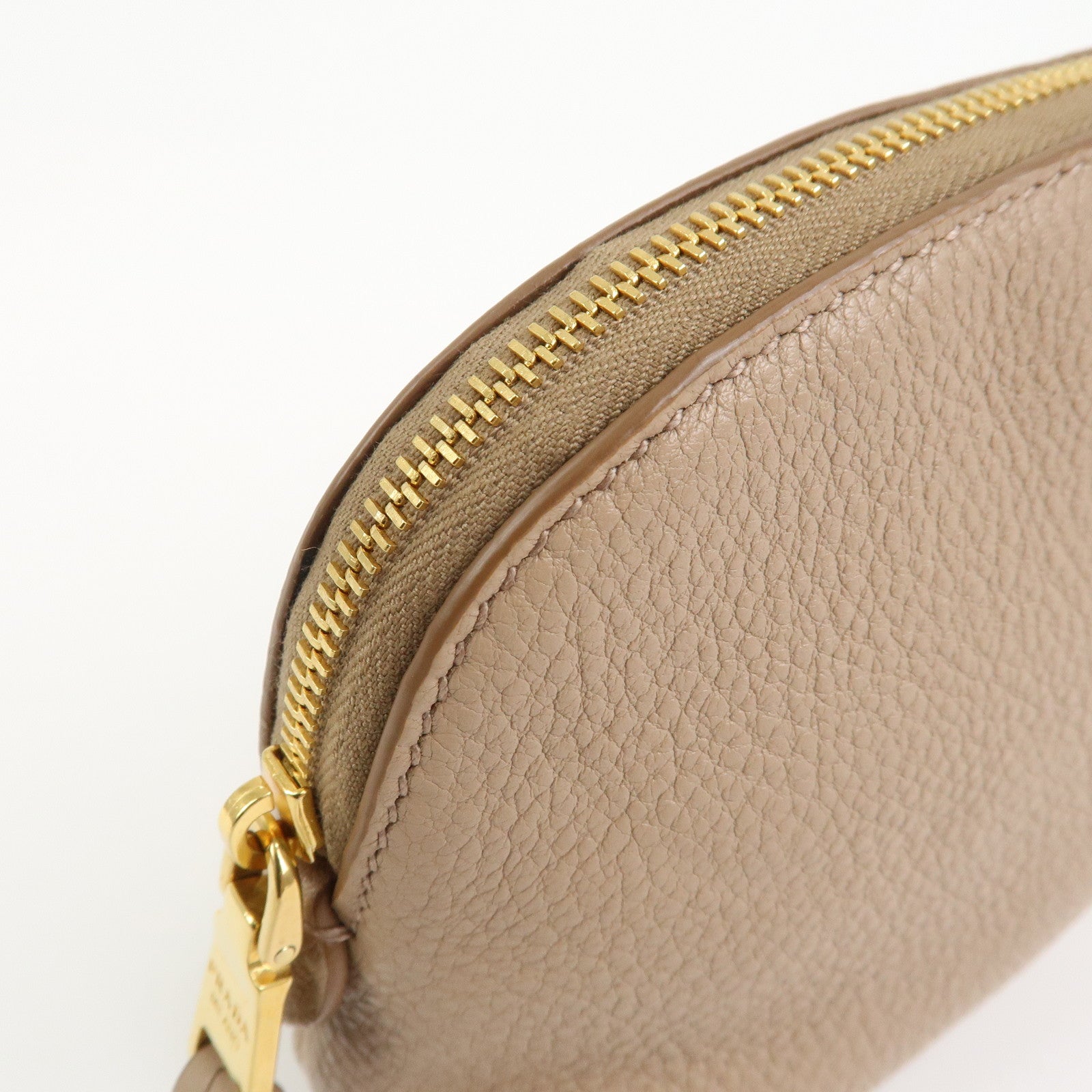 PRADA Logo Leather Cosmetic Pouch Clutch Beige 1ND005