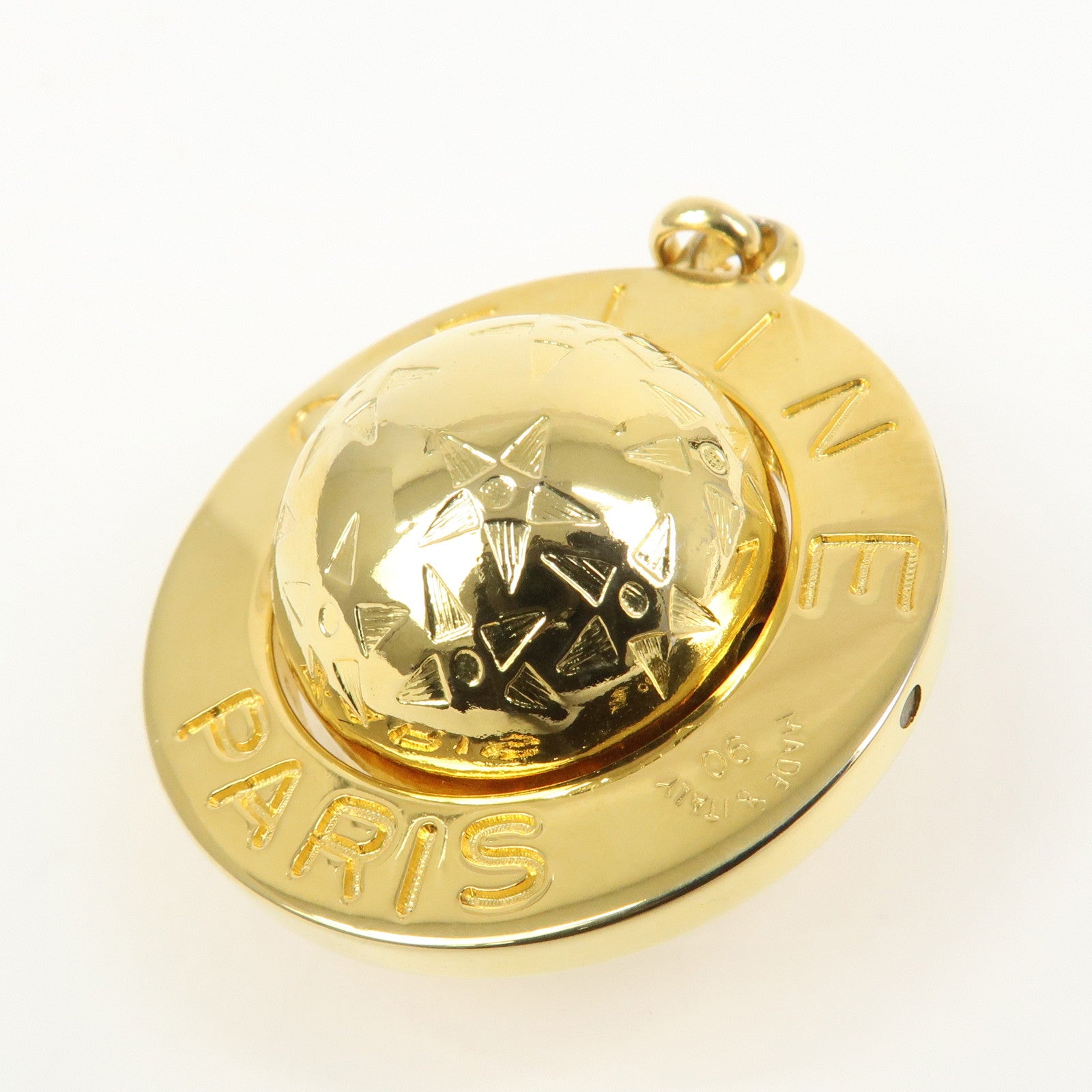 CELINE Saturn Motif Metal Bag Charm Key Holder Gold