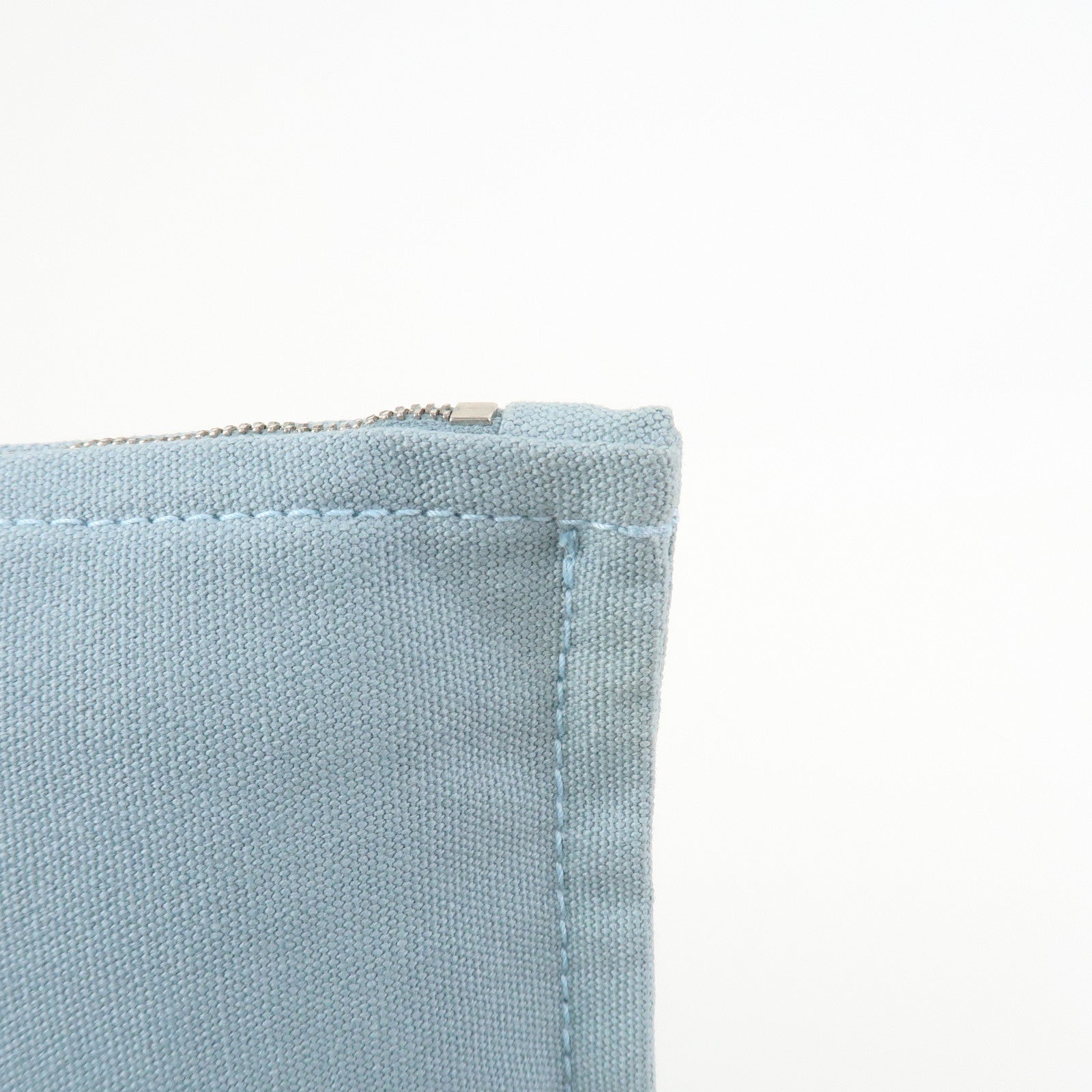HERMES Bora Bora GM Cotton Leather Pouch Light Blue