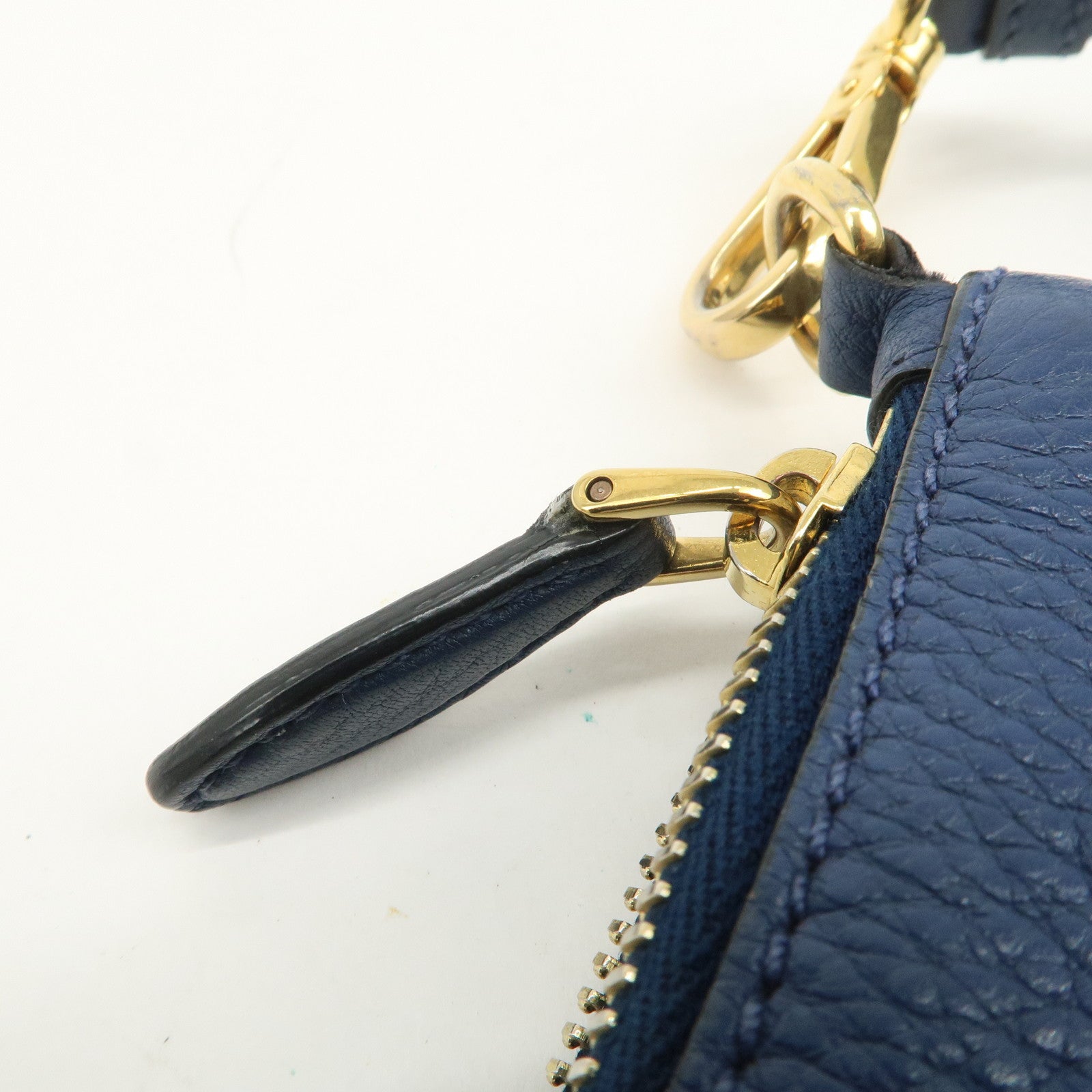 PRADA Logo Leather Shoulder Bag Crossbody Bag Blue 1BH013