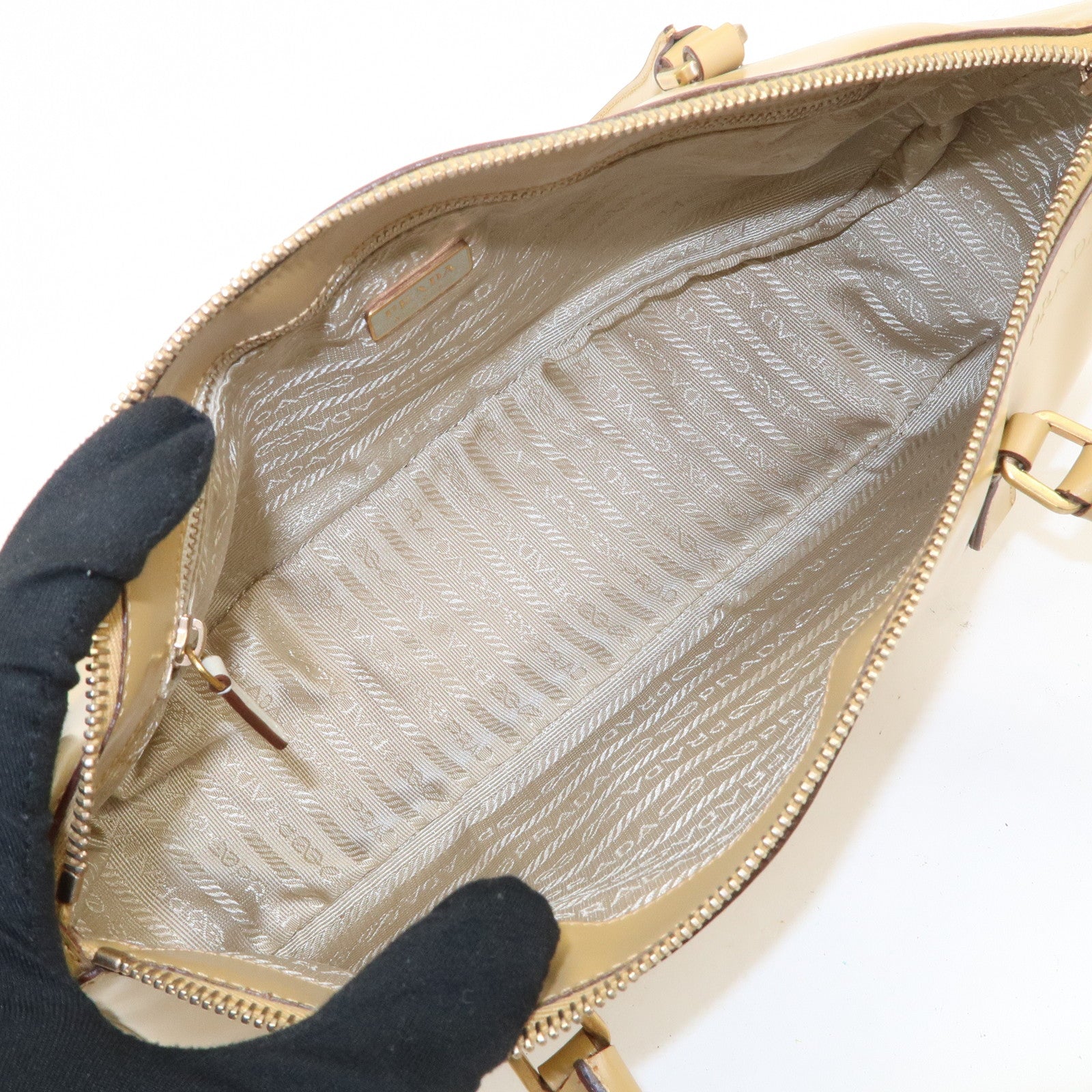PRADA Leather Shoulder Bag Hand Bag Light Brown