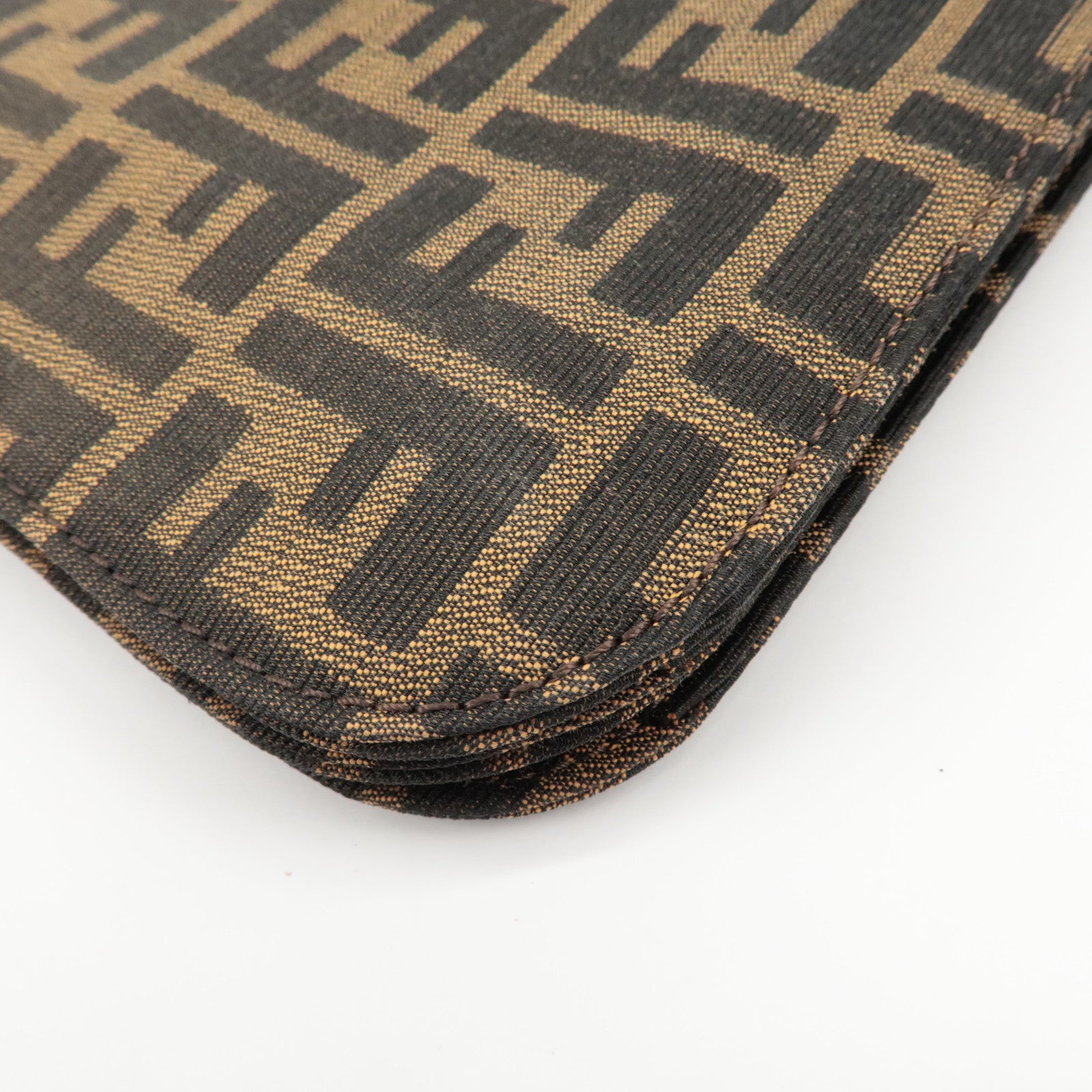 FENDI Zucca Canvas Leather Shoulder Bag Brown Black 0916322 Used