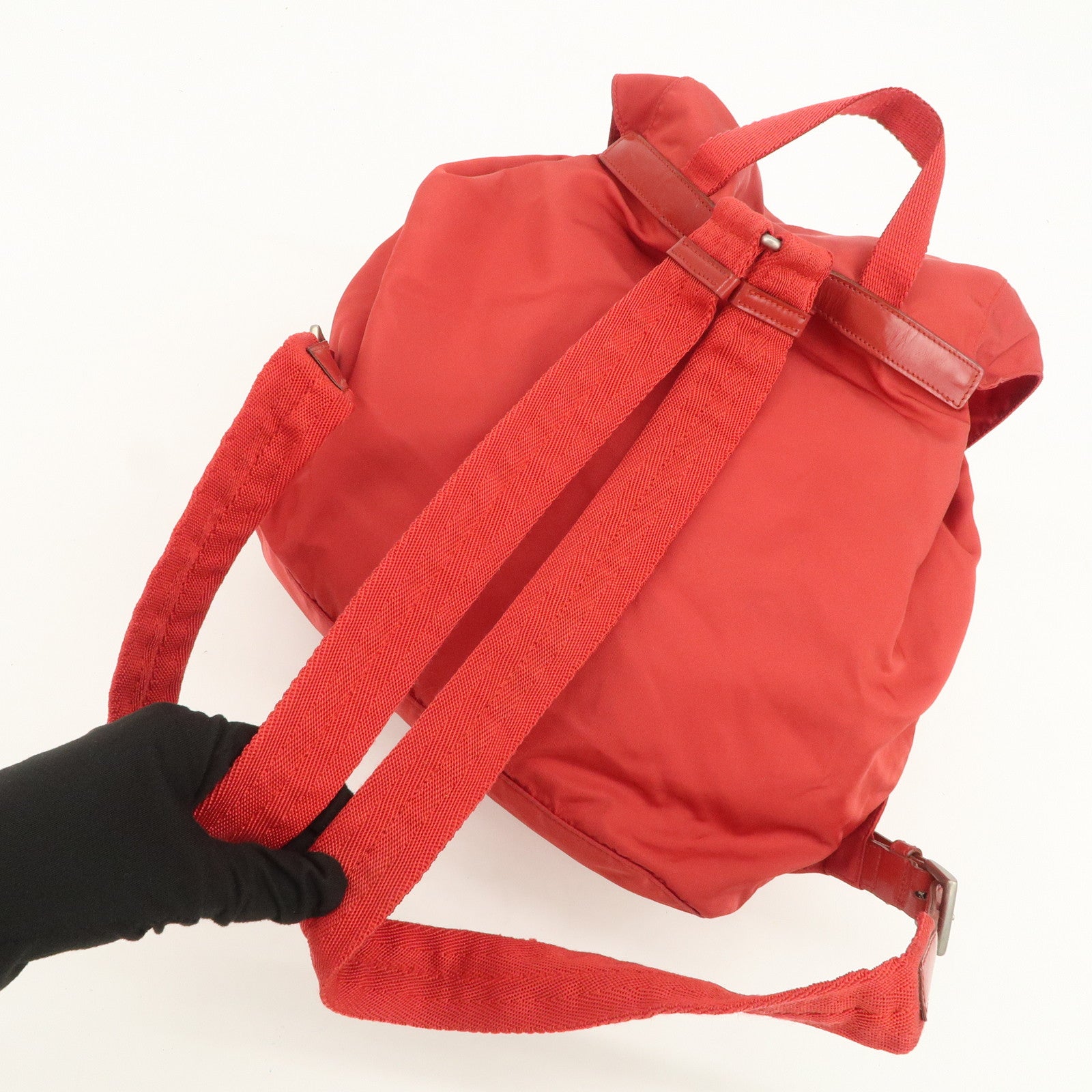 PRADA Triangle Logo Nylon Leather Backpack Rucksack Red