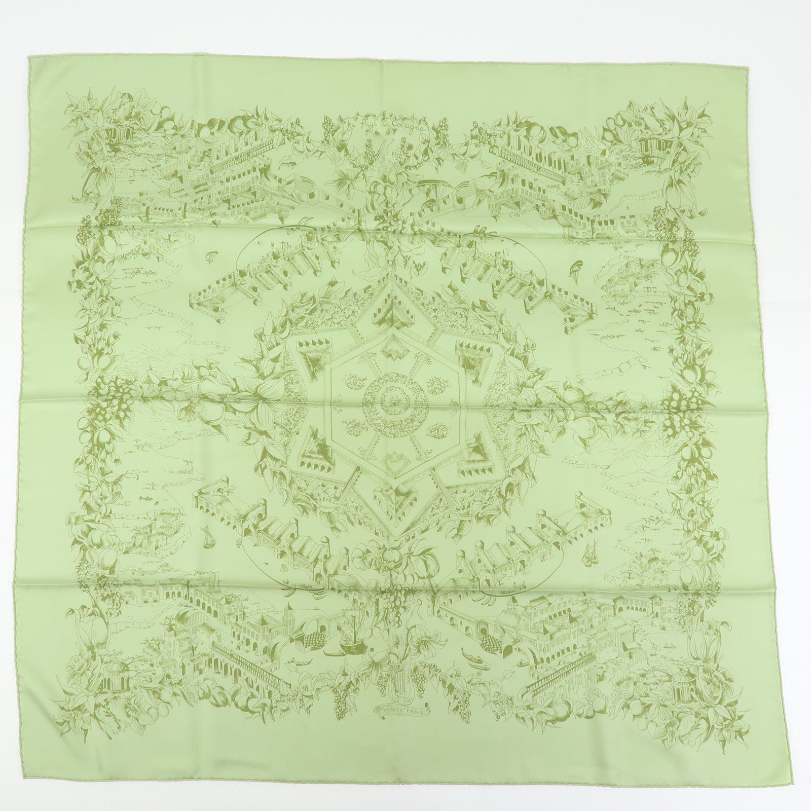 HERMES Carre 90 Set of 2 Silk 100% Scarf Green Red