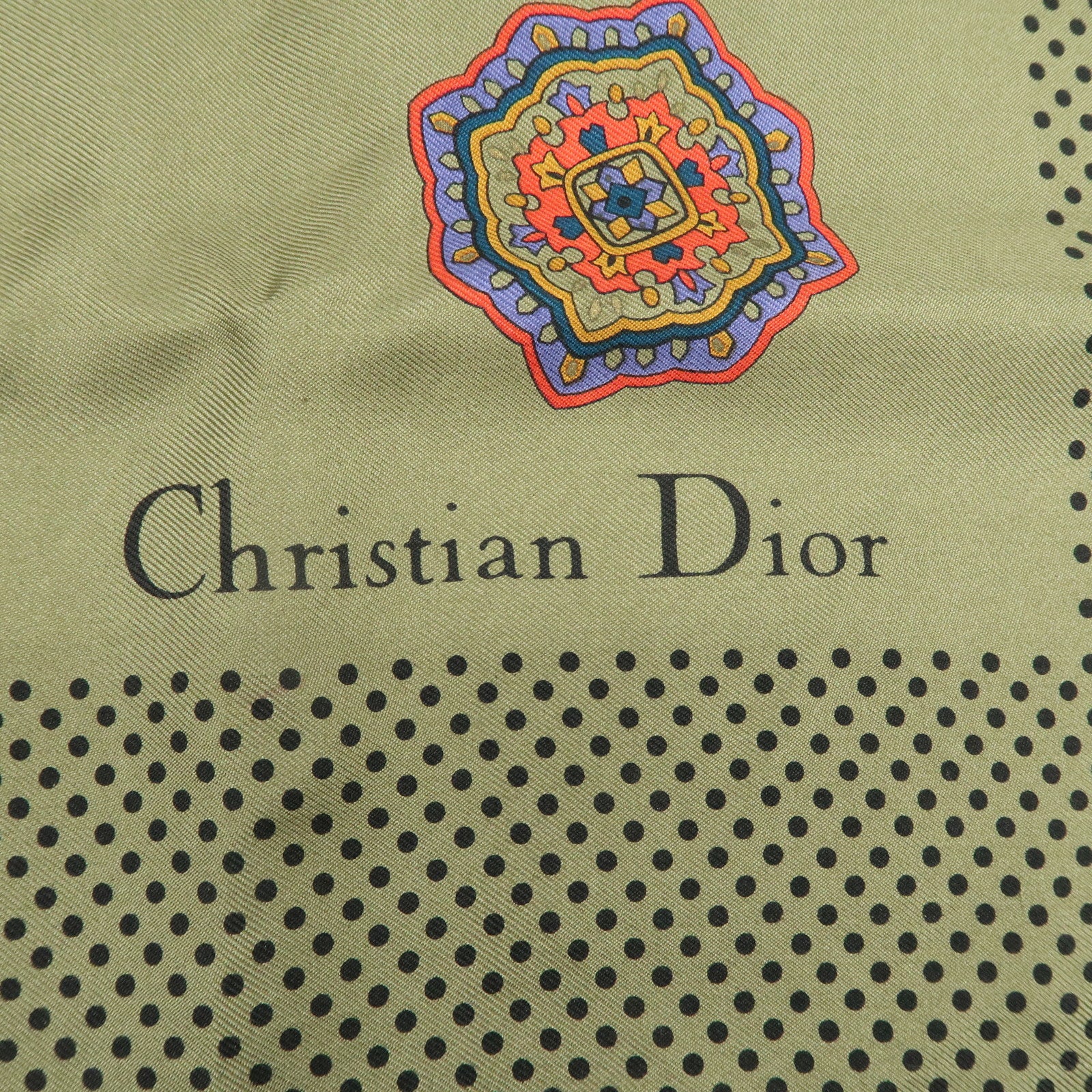 Christian Dior Silk 100 % 90テ・0 Scarf Stole Khaki