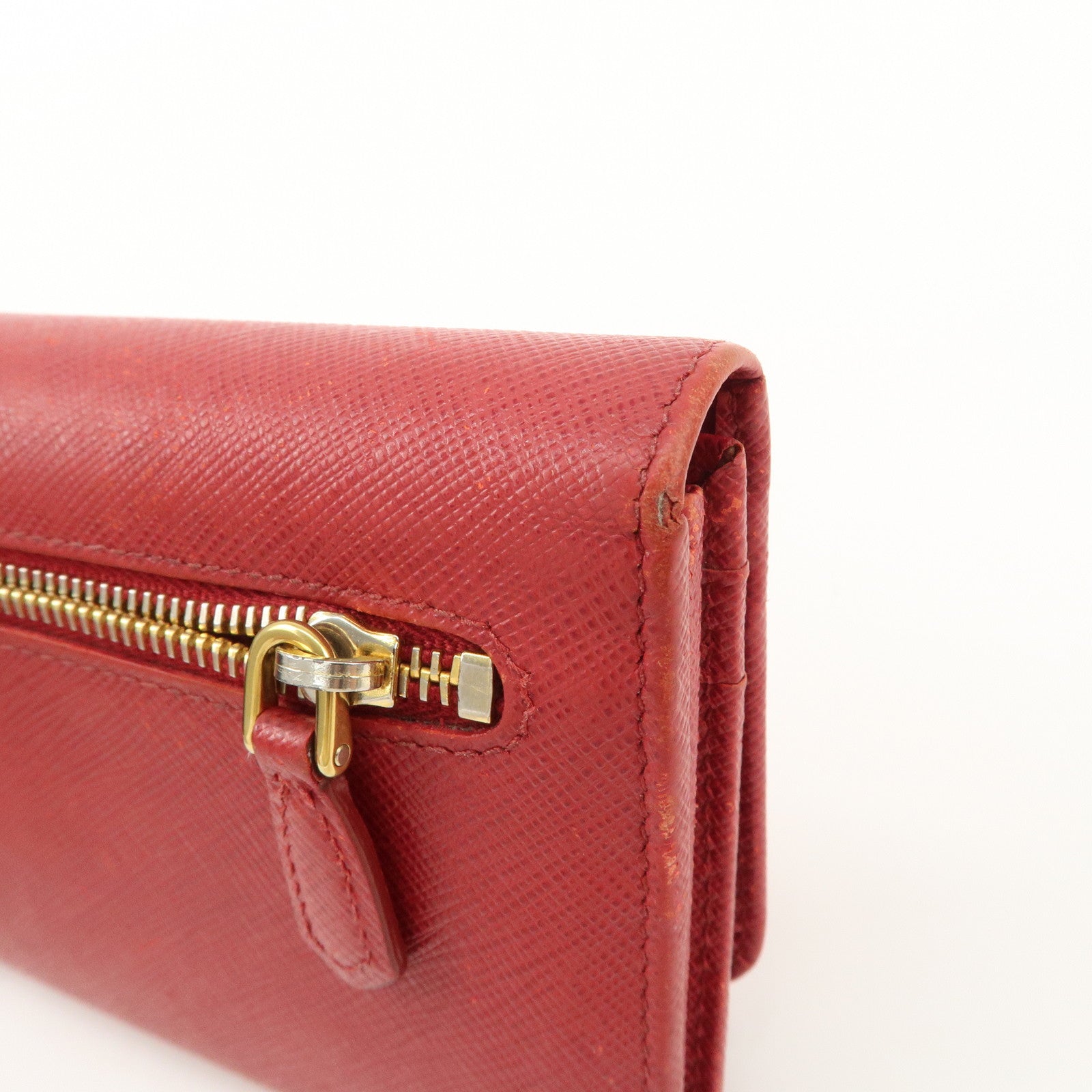 PRADA Saffiano Leather Set of 2 Long Wallet Red 1MH132 Used