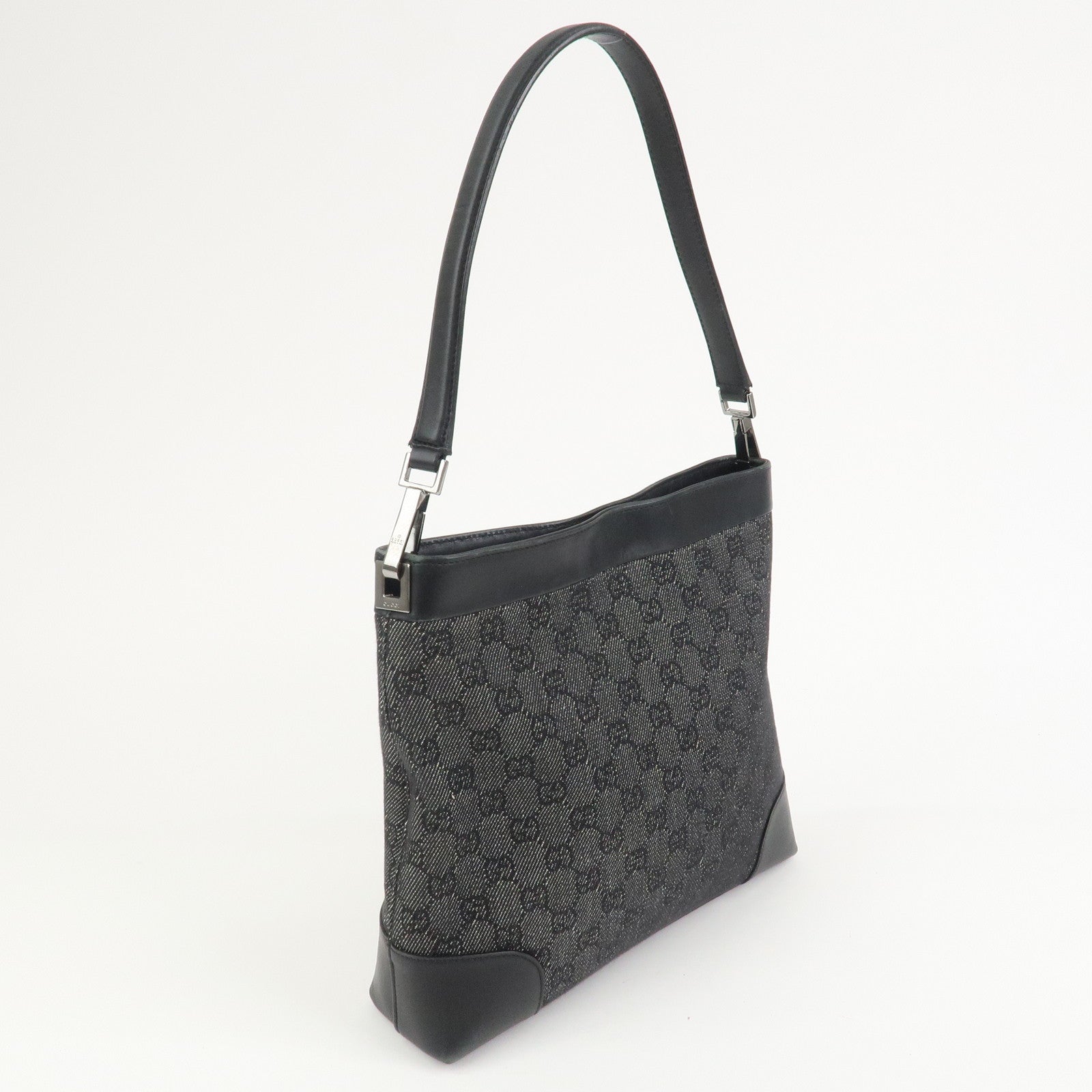 GUCCI Logo GG Canvas Leather Shoulder Bag Hand Bag Black 143745