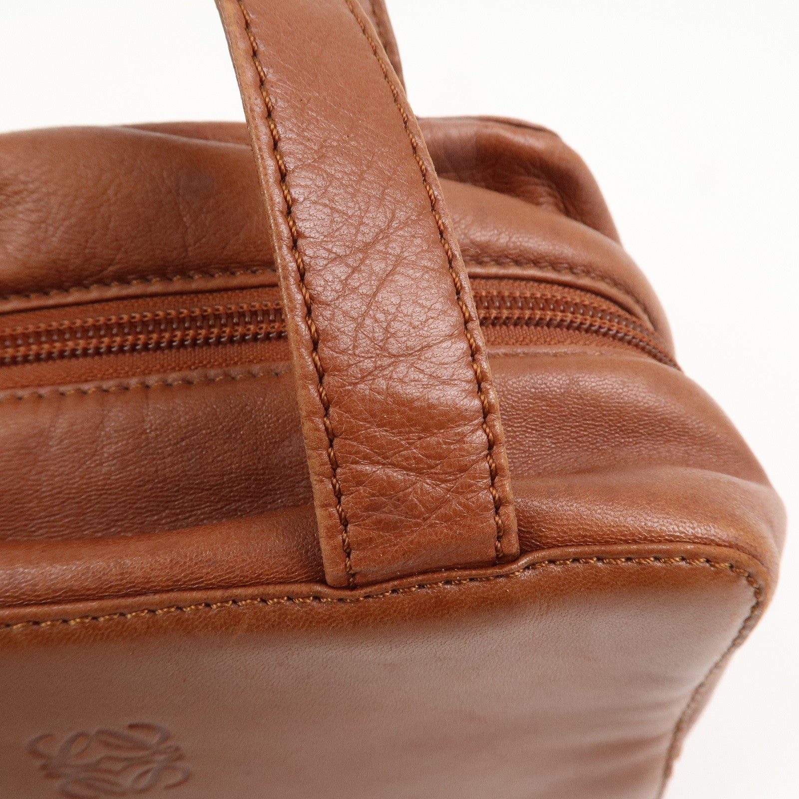 LOEWE Anagram Logo Leather Hand Bag Boston Bag Brown