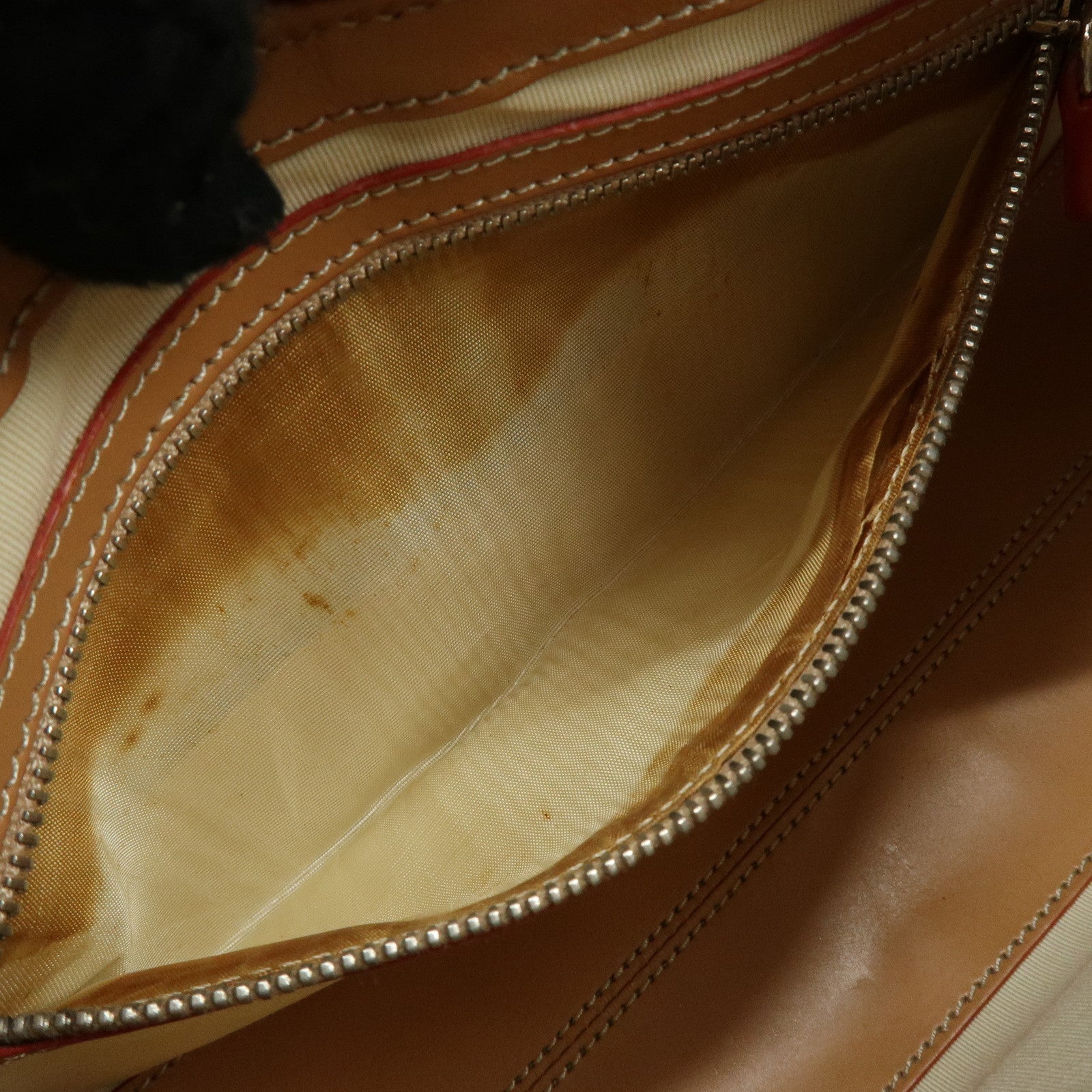 TOD'S Leather Stitched Shoulder Bag Hand Bag Camel