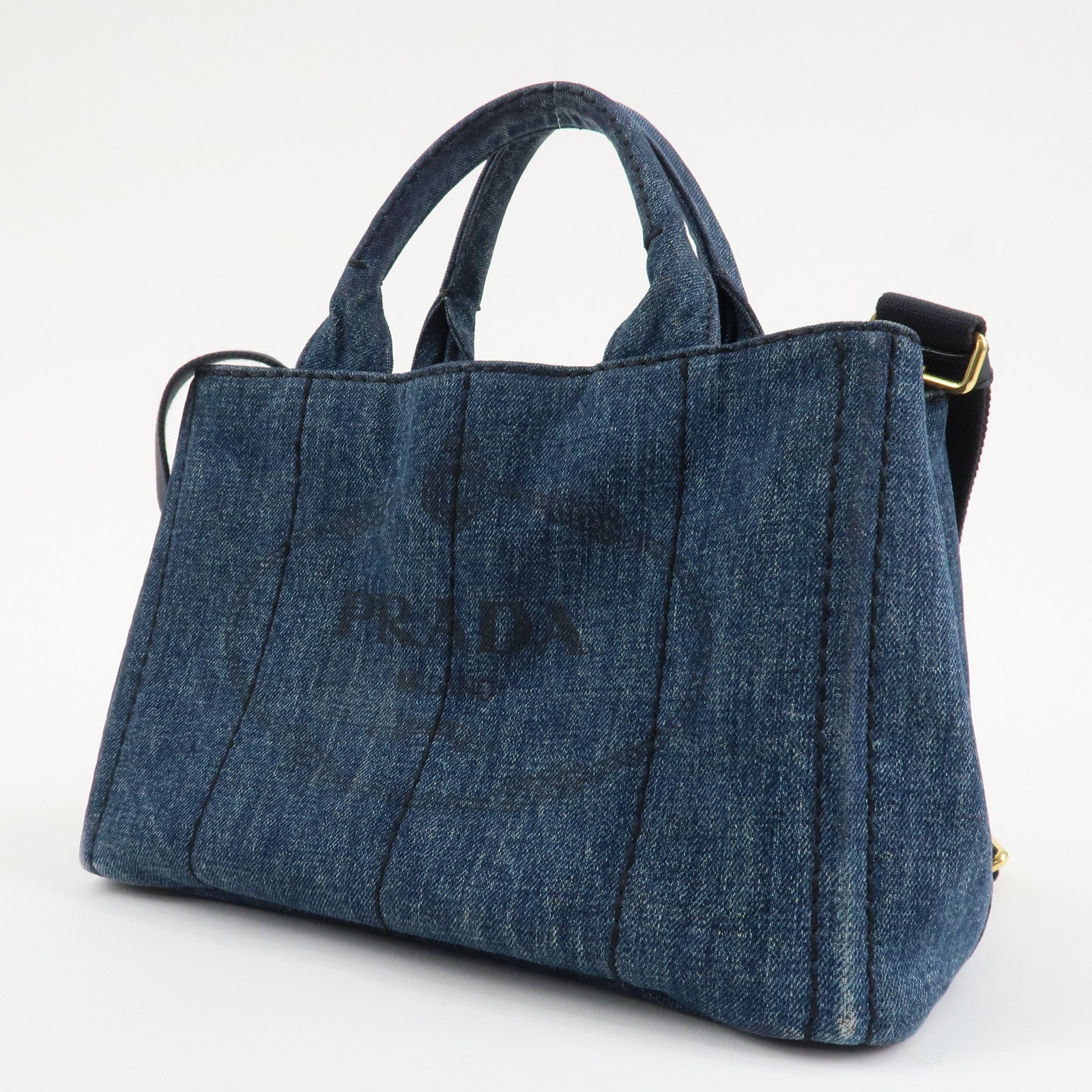 PRADA Denim Canapa Mini 2Way Tote Bag Shoulder Bag Blue 1BG439 Used