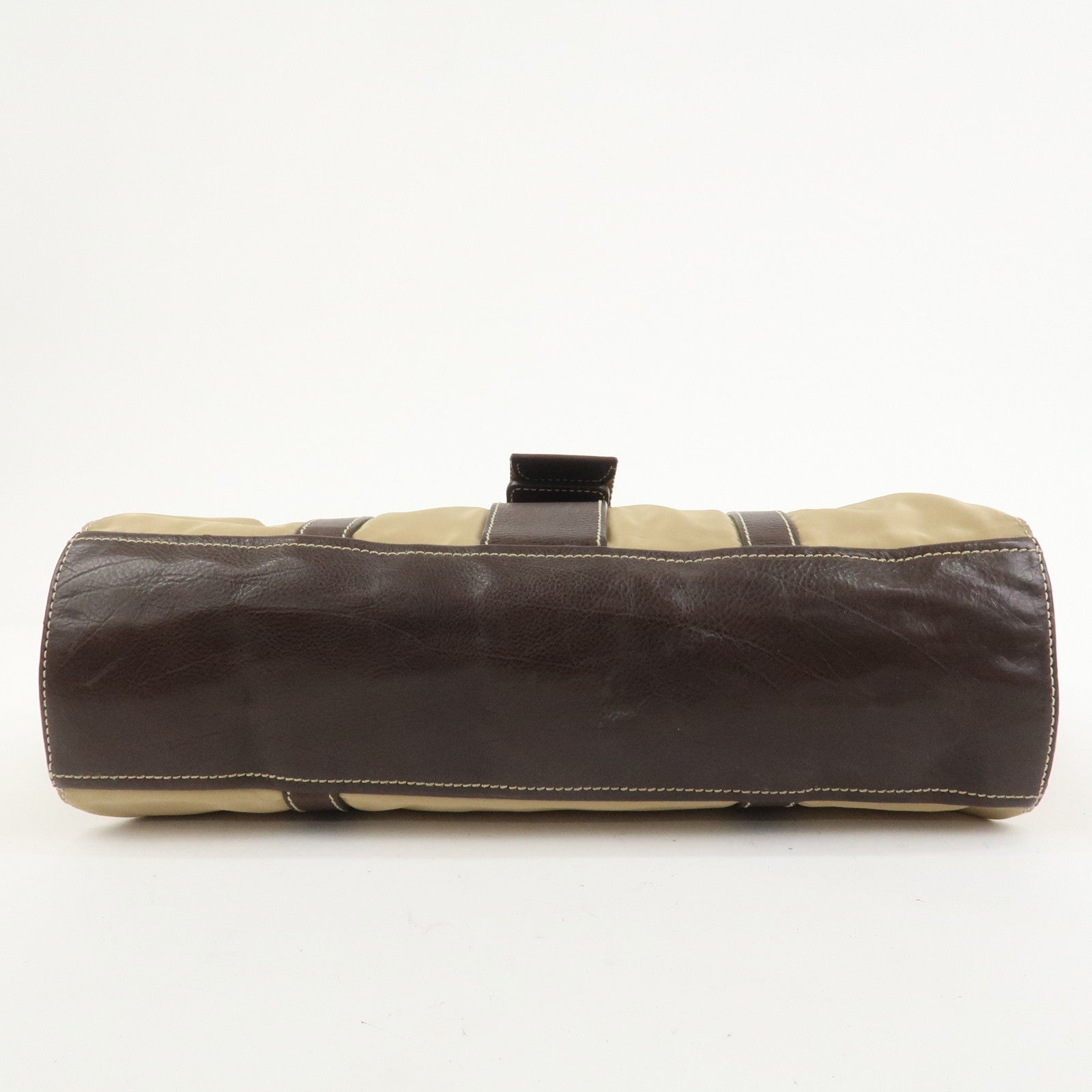 PRADA Triangle Logo Leather Nylon Shoulder Bag Brown BR2418