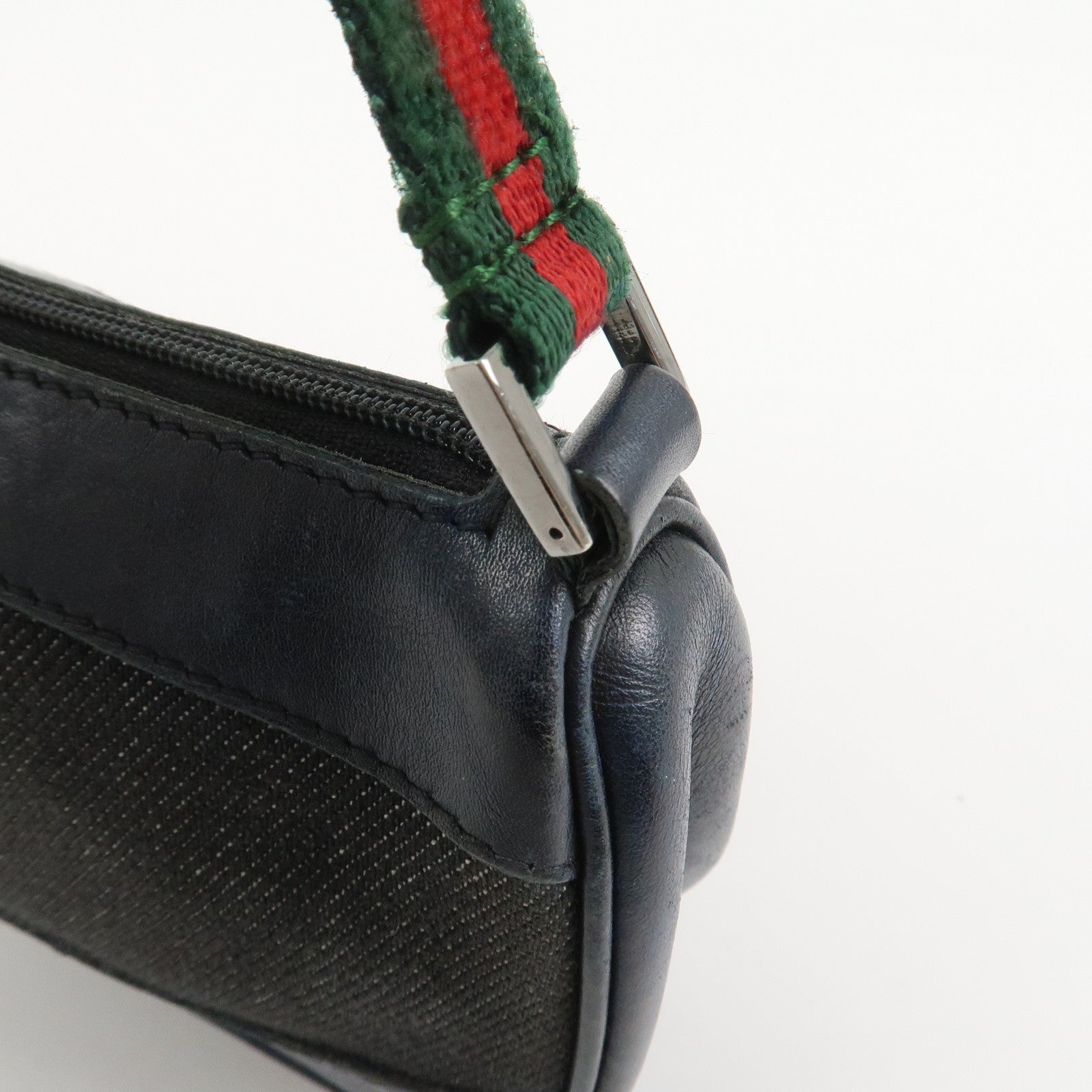 GUCCI Sherry Canvas Leather Accessory Pouch Hand Bag Navy 92820
