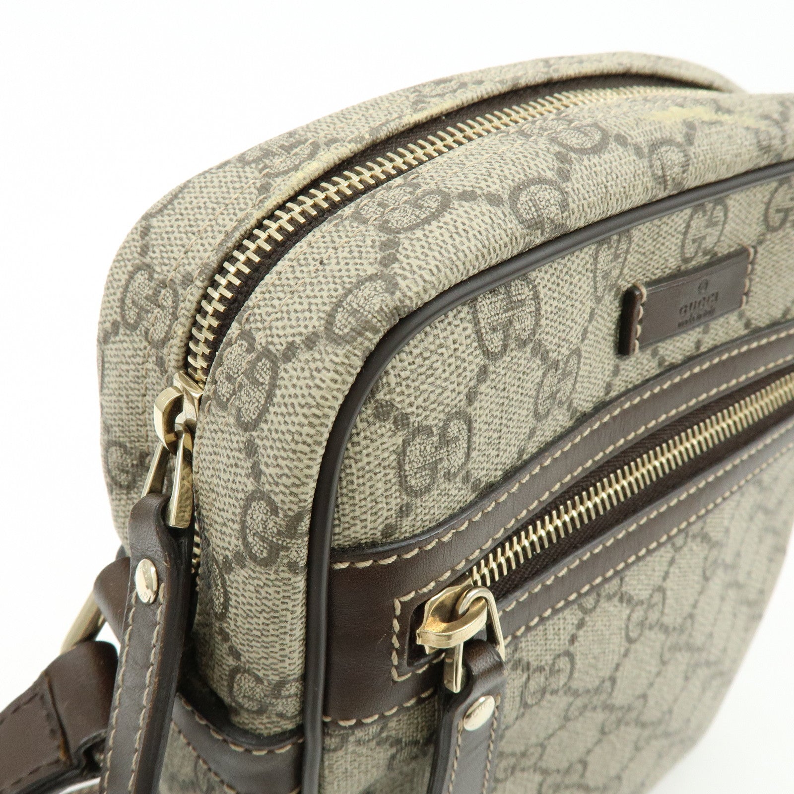 GUCCI GG Supreme Leather Shoulder Crossbody Bag Beige Brown 233268