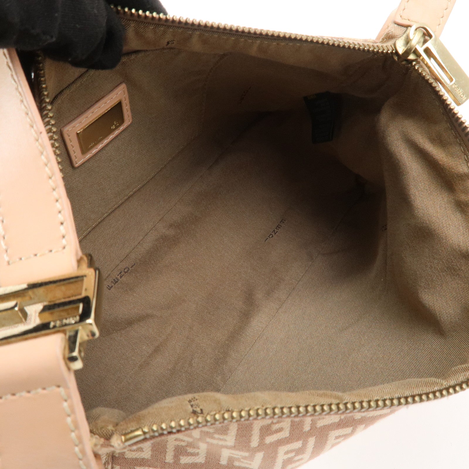 FENDI Zucchino Canvas Leather Shoulder Hand Bag Pink Beige 8BR444