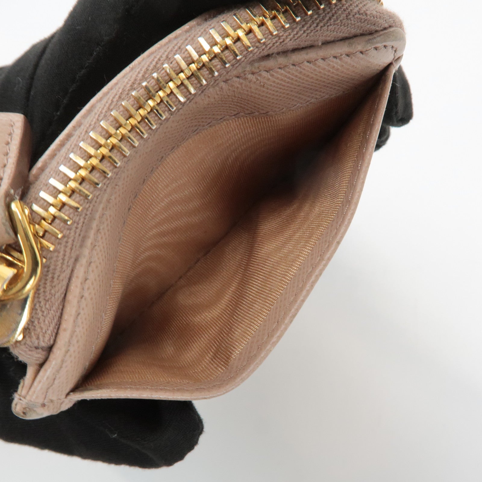 PRADA Logo Saffiano Leather Zippy Coin Case Pink Beige 1ML025 Used