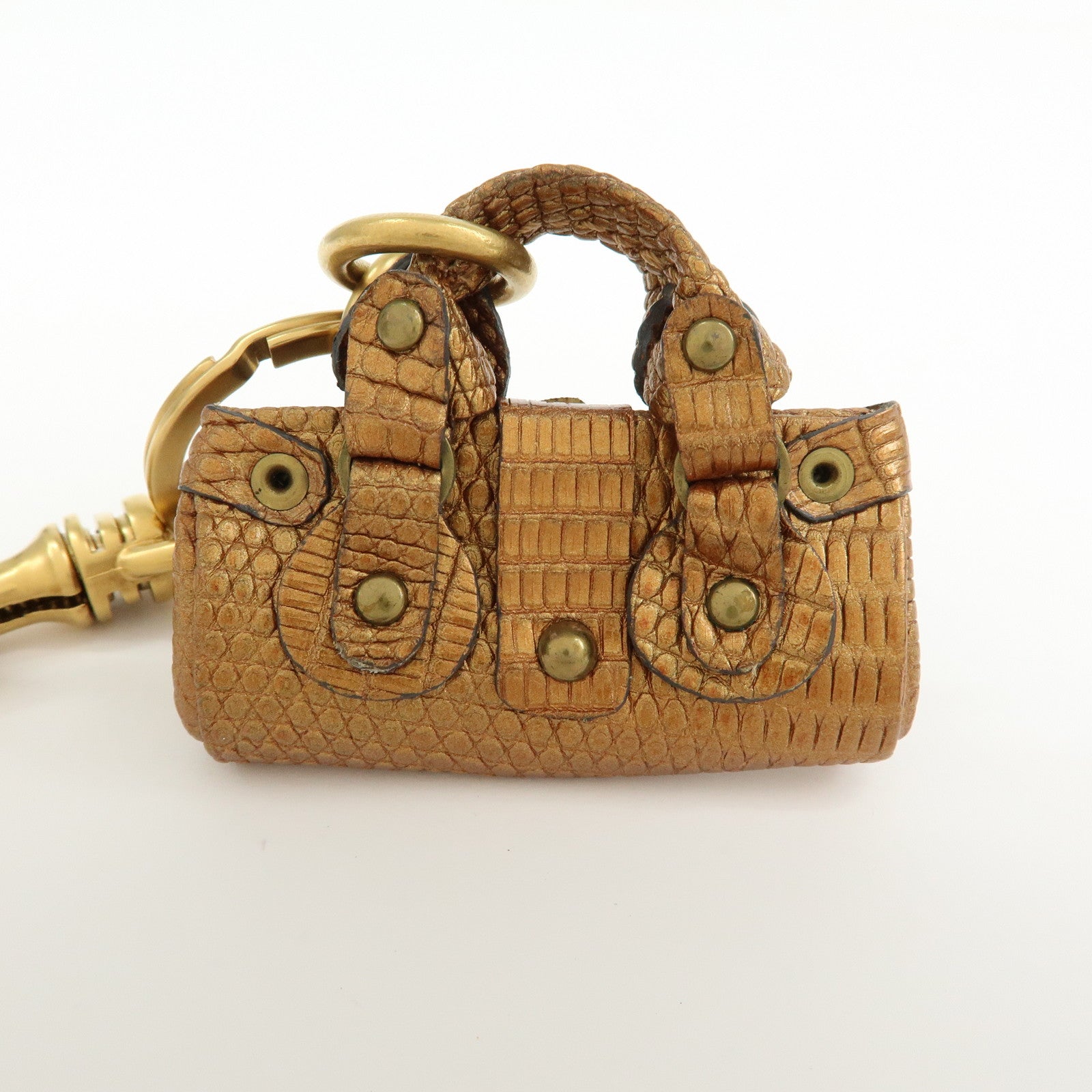 Chloe Paddington Embossed Leather Bag Charm Metallic Brown