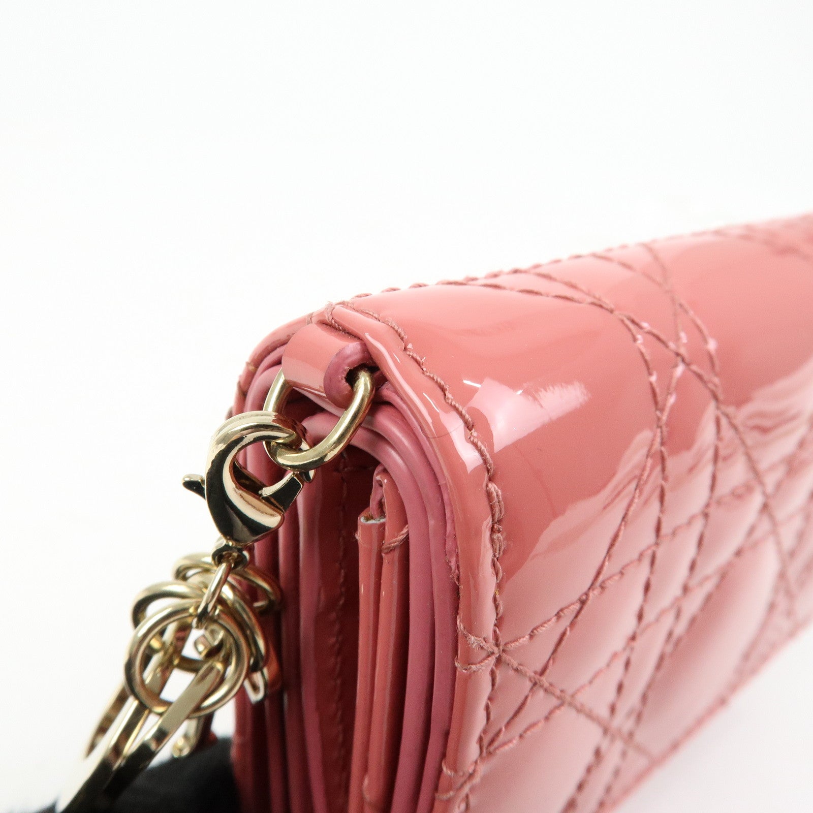 Christian Dior Cannage Patent Leather Bi-fold Compact Wallet Pink