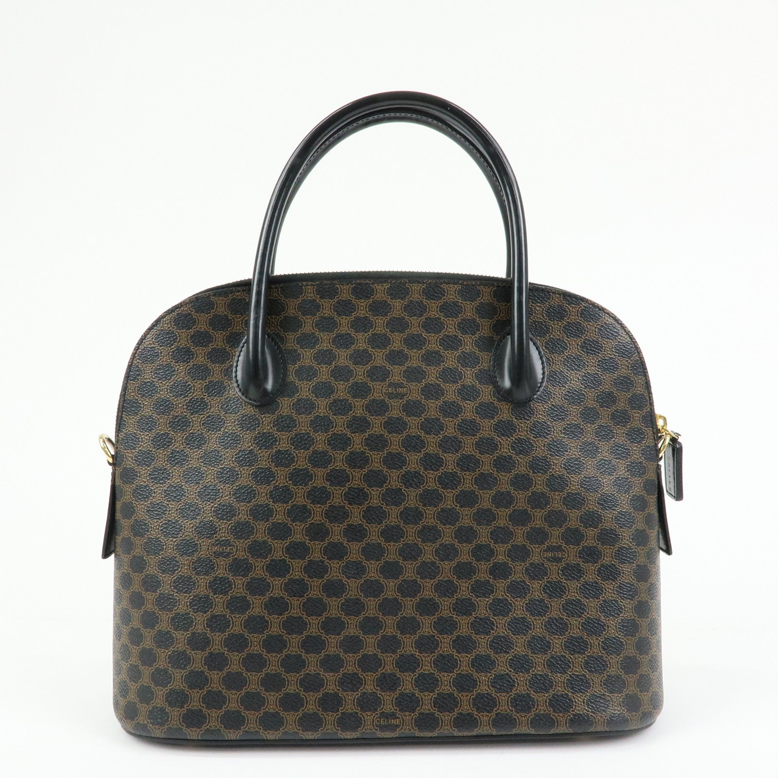 CELINE Macadam PVC Leather Hand Bag Black Brown
