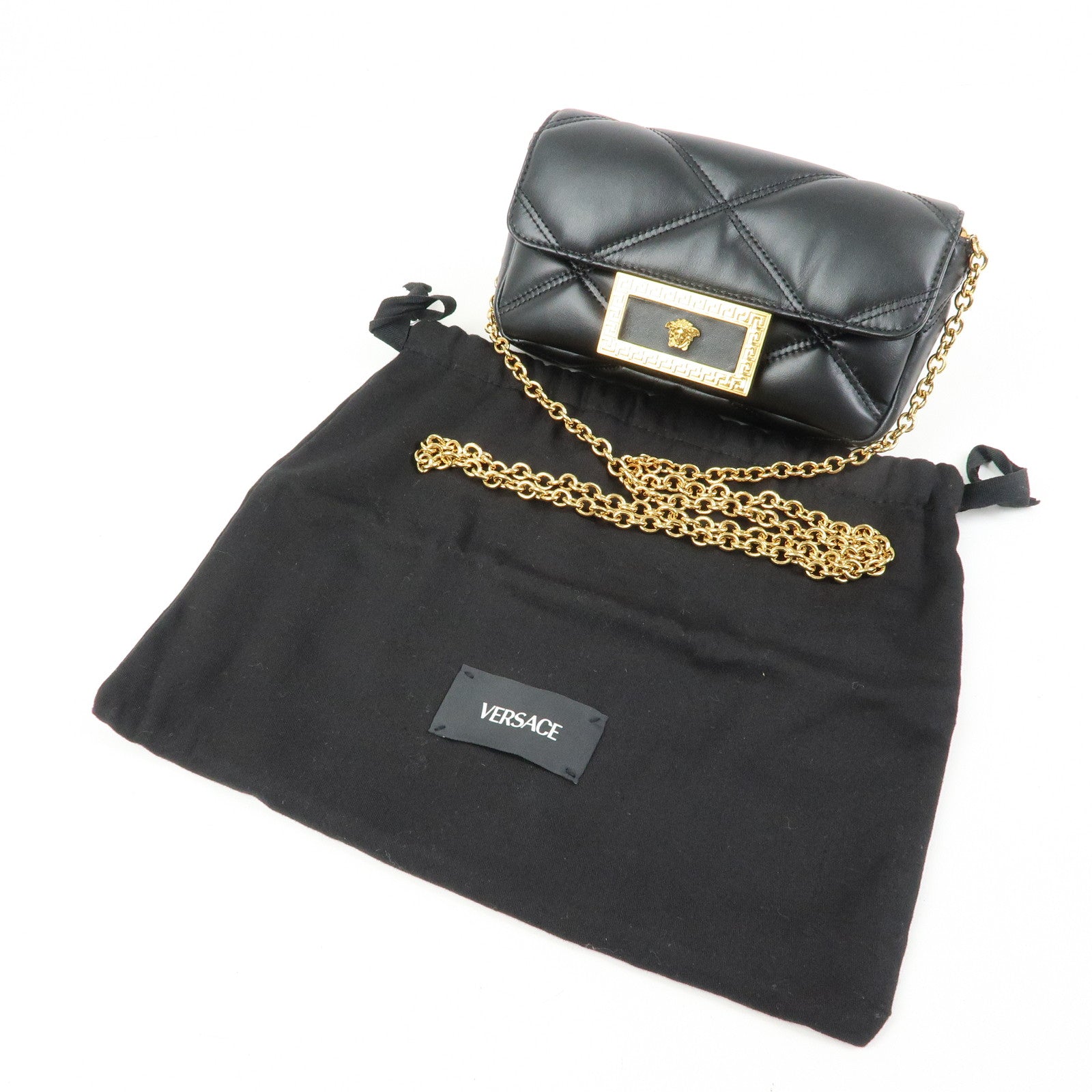 VERSACE Medusa Leather Chain Shoulder Bag Crossbody Bag Black